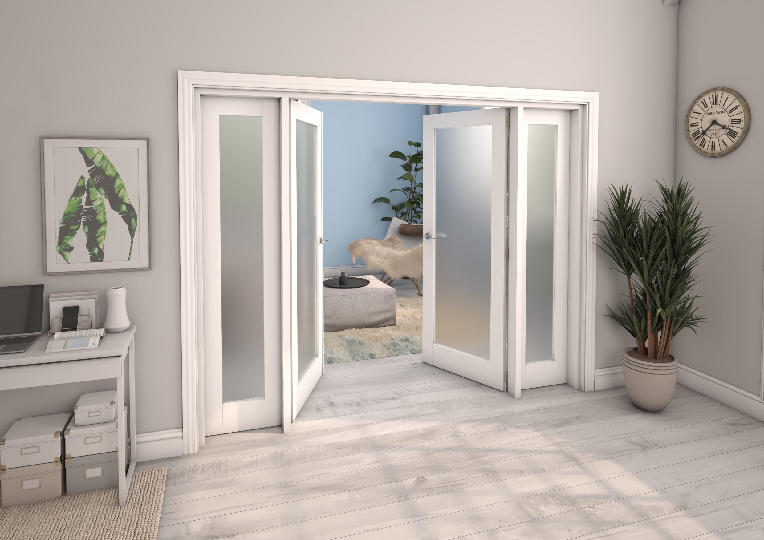 White Obscure Glazed French Door Set 2302mm(W) x 2021mm(H)