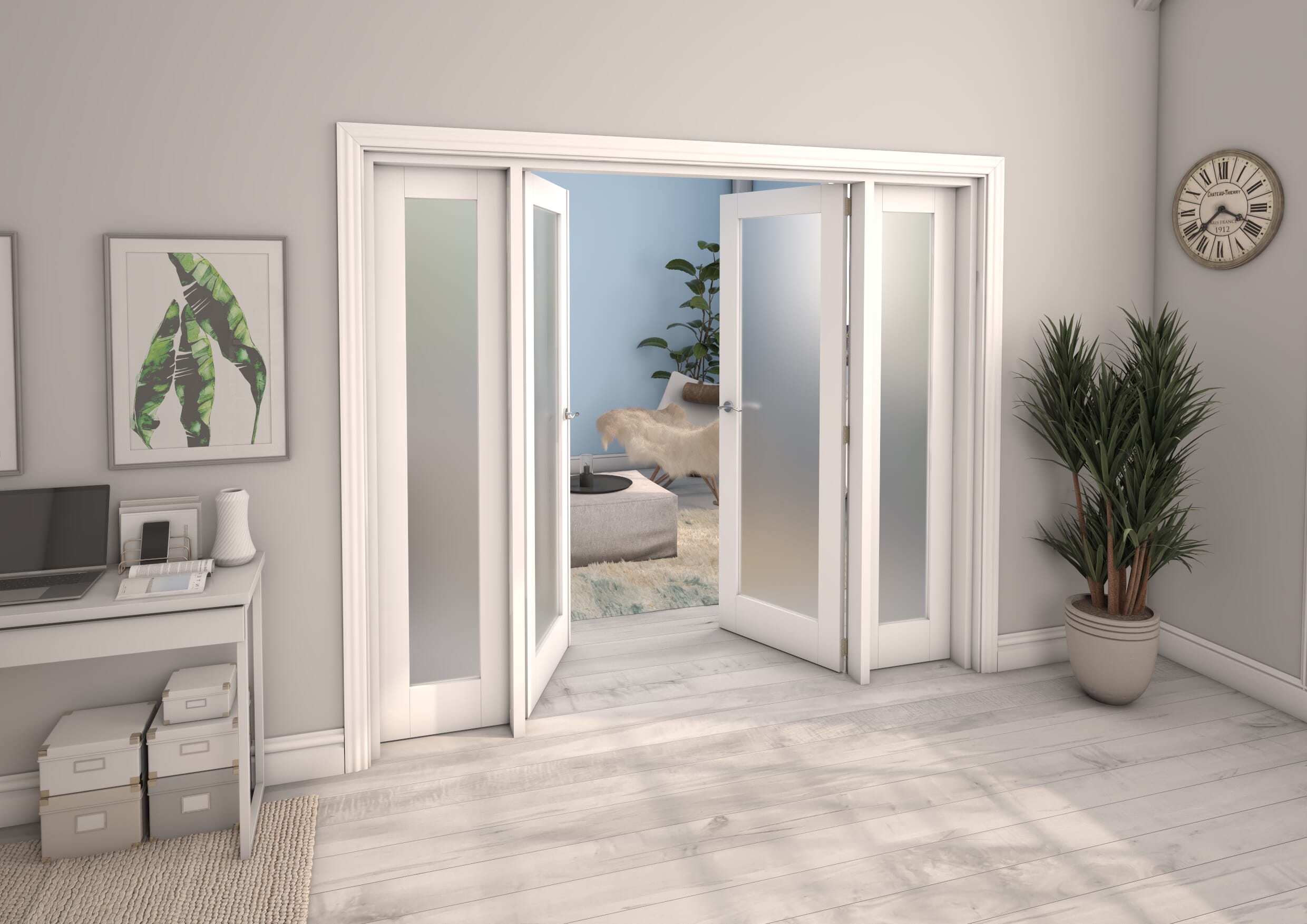 White Obscure Glazed French Door Set 2150mm(W) x 2021mm(H)