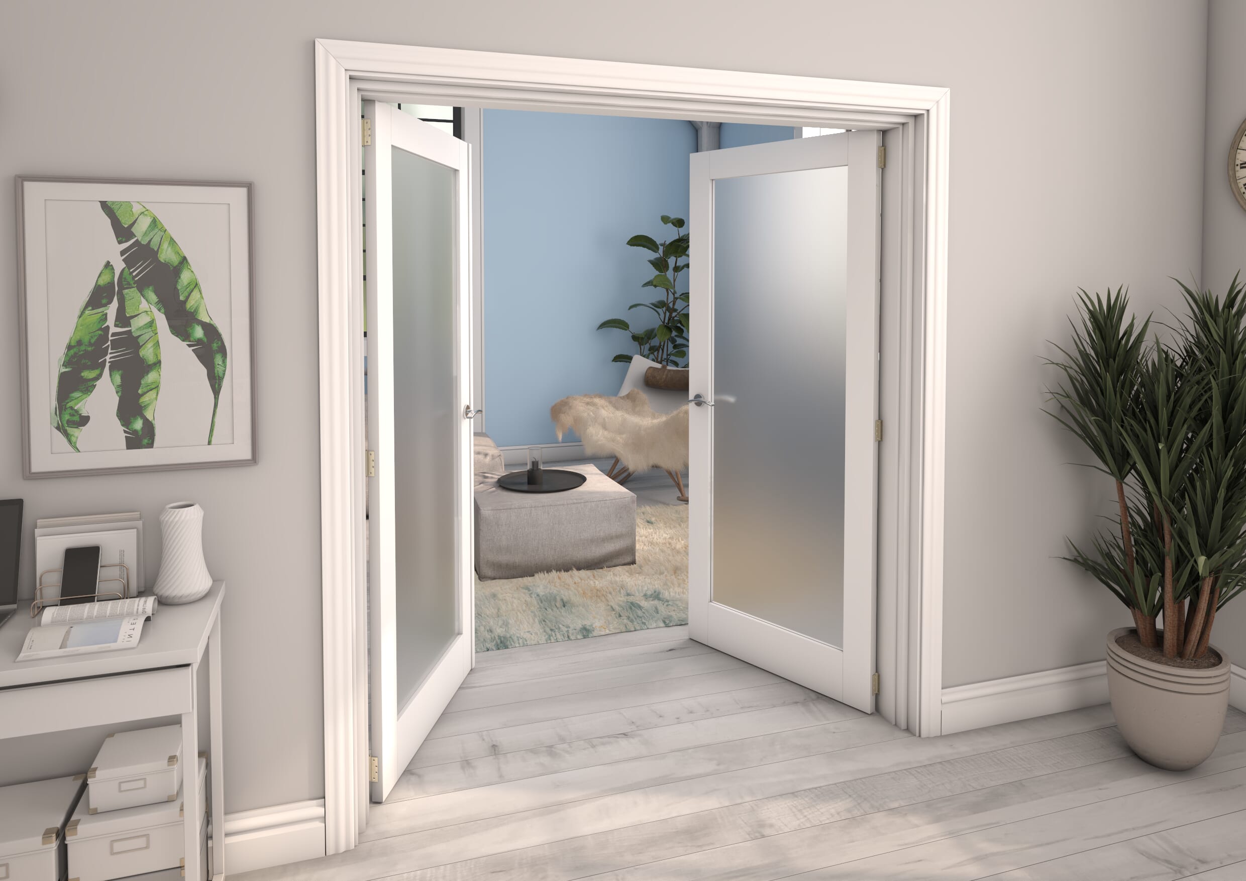 White Obscure Glazed French Door Set 1580mm(W) x 2021mm(H)