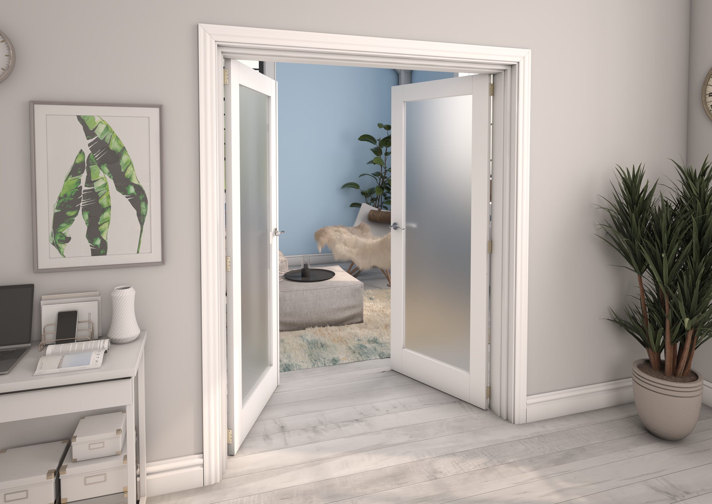 White Obscure Glazed French Door Set 1426mm(W) x 2021mm(H)