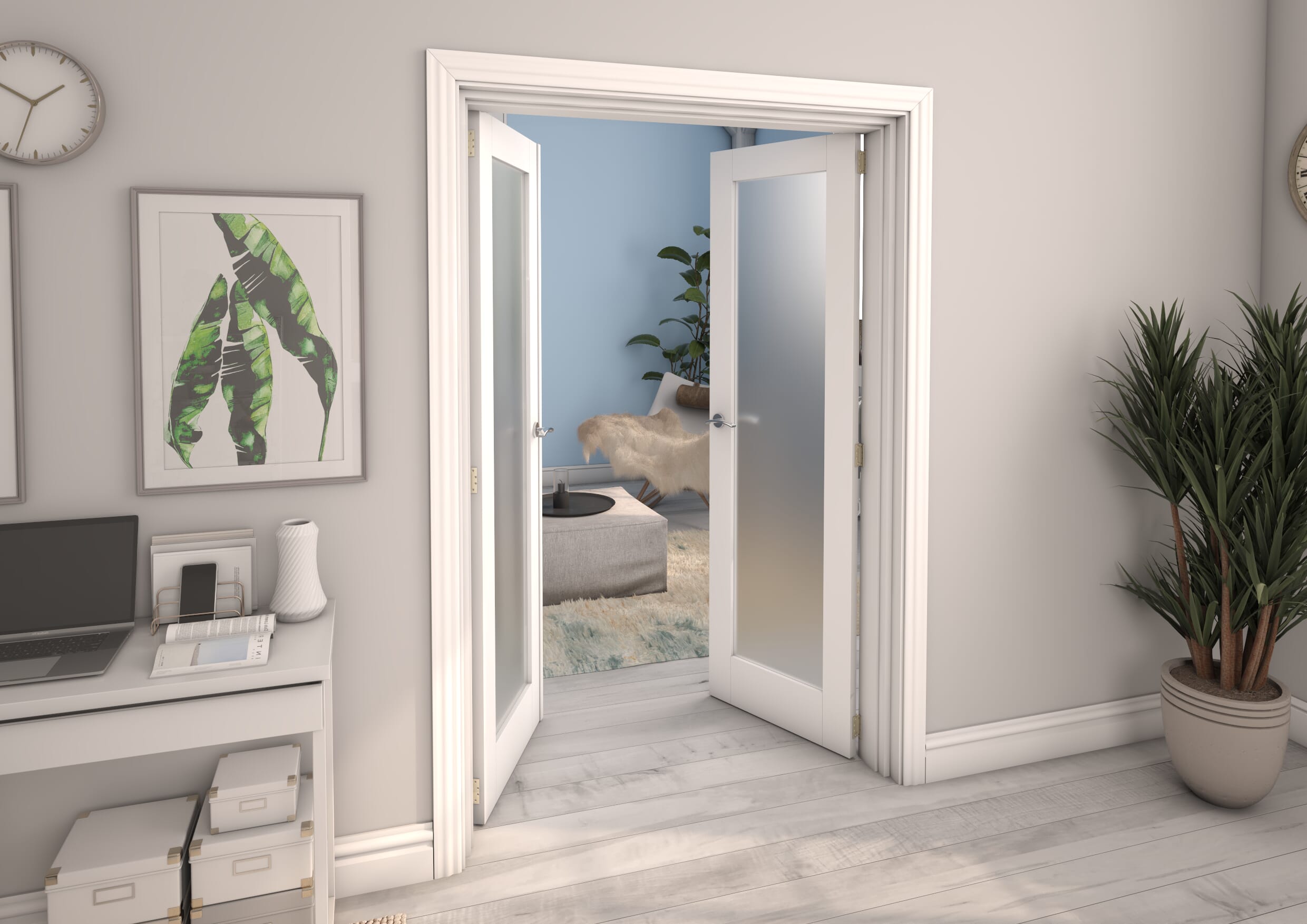 White Obscure Glazed French Door Set 1276mm(W) x 2021mm(H)