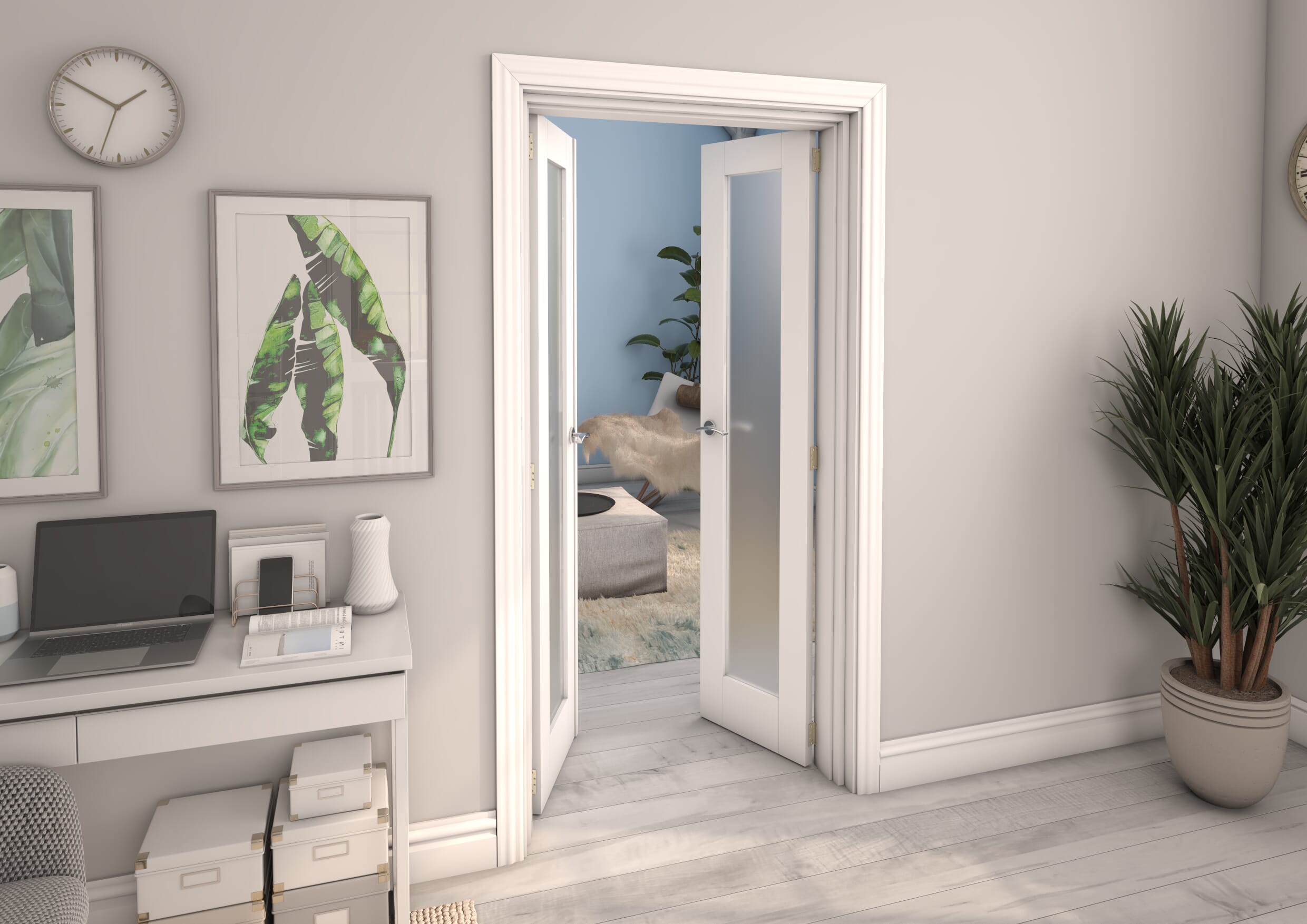 White Obscure Glazed French Door Set 1122mm(W) x 2021mm(H)