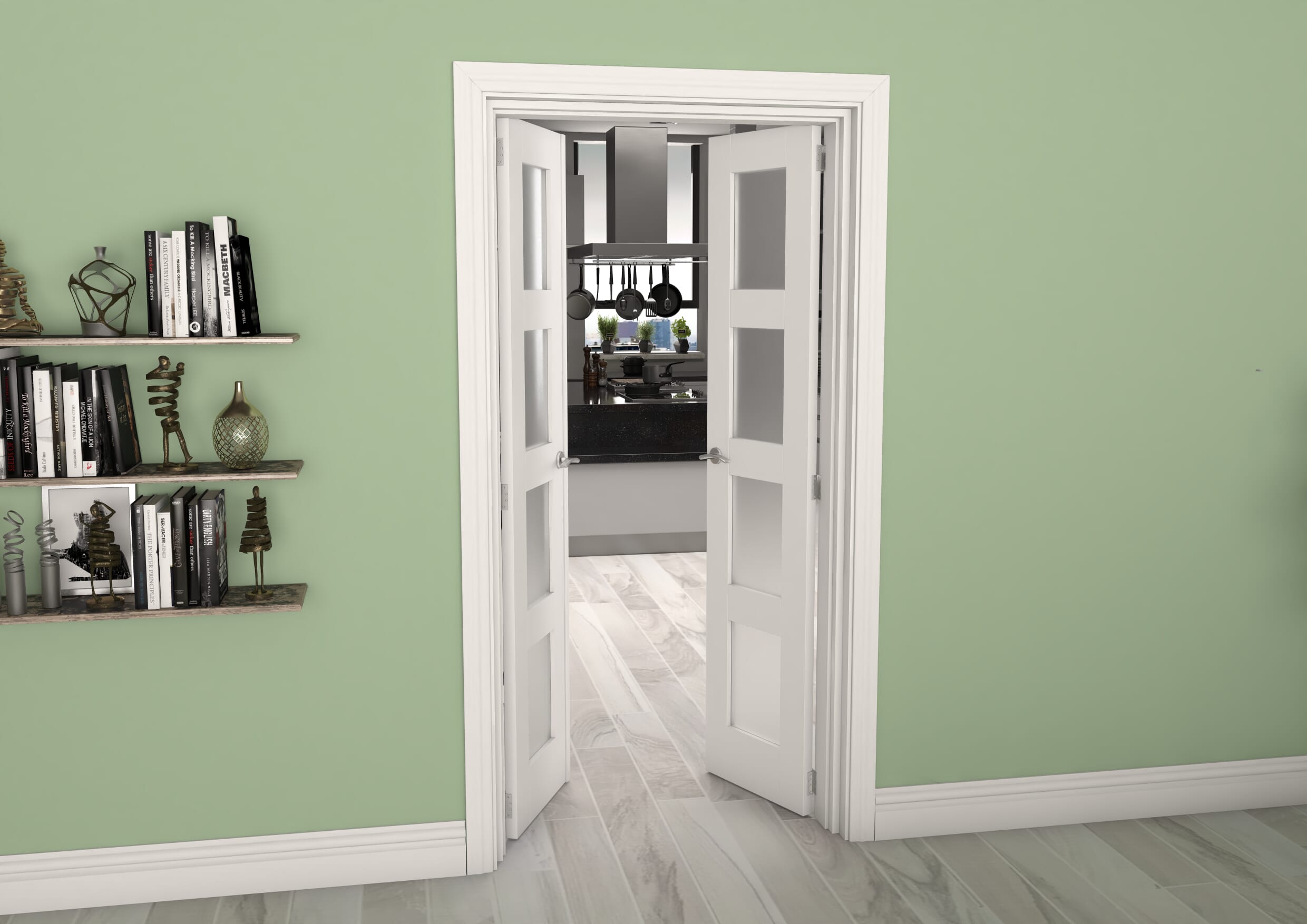 White 4L Frosted French Door Set 1122mm(W) x 2021mm(H)