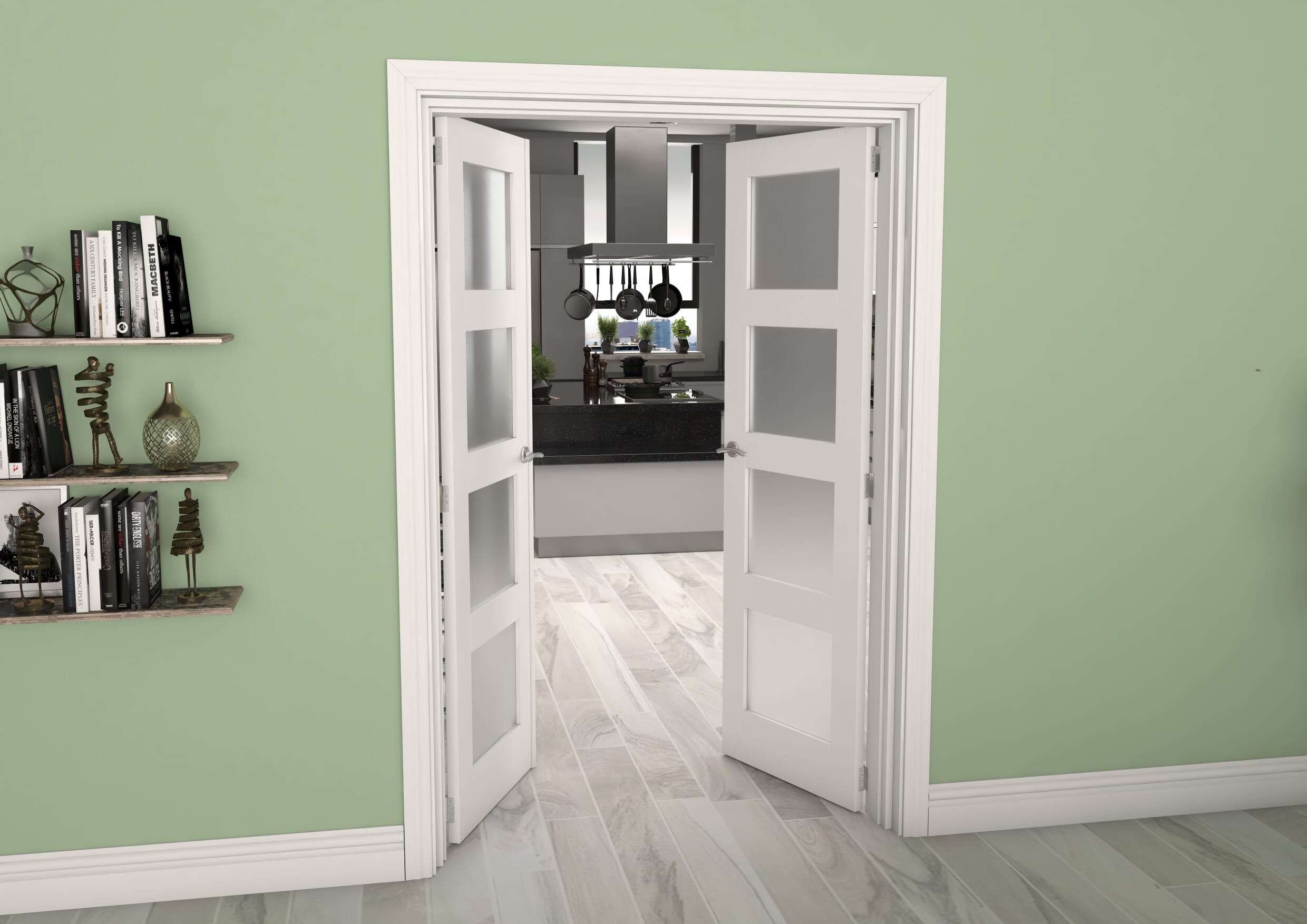 White 4L Frosted French Door Set 1202mm(W) x 2021mm(H)