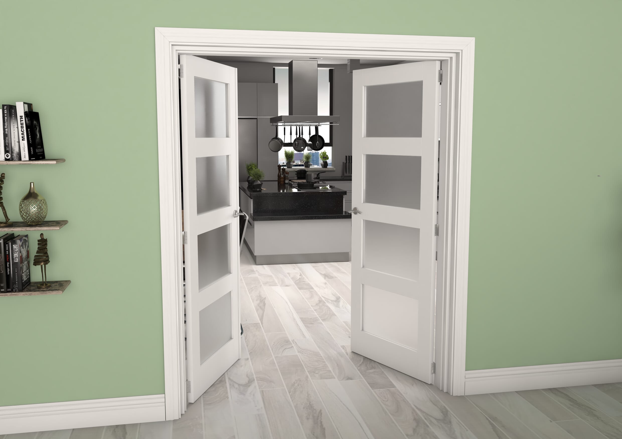 White 4L Frosted French Door Set 1426mm(W) x 2021mm(H)