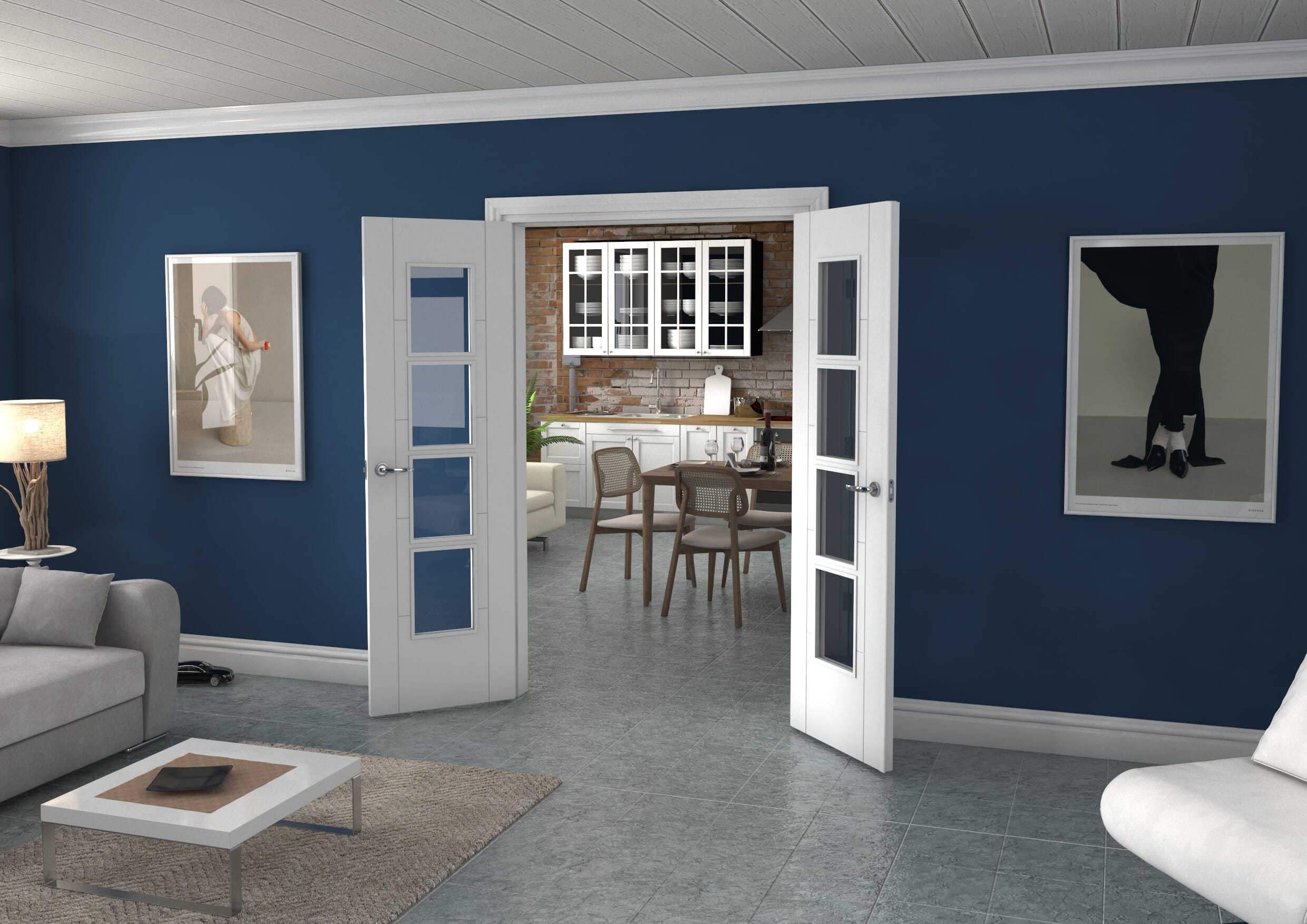 White Iseo 4L French Door Set 1276mm(W) x 2021mm(H)