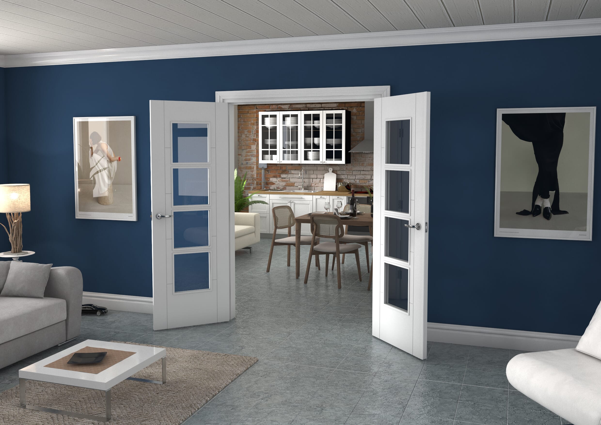 White Iseo 4L French Door Set 1478mm(W) x 2021mm(H)