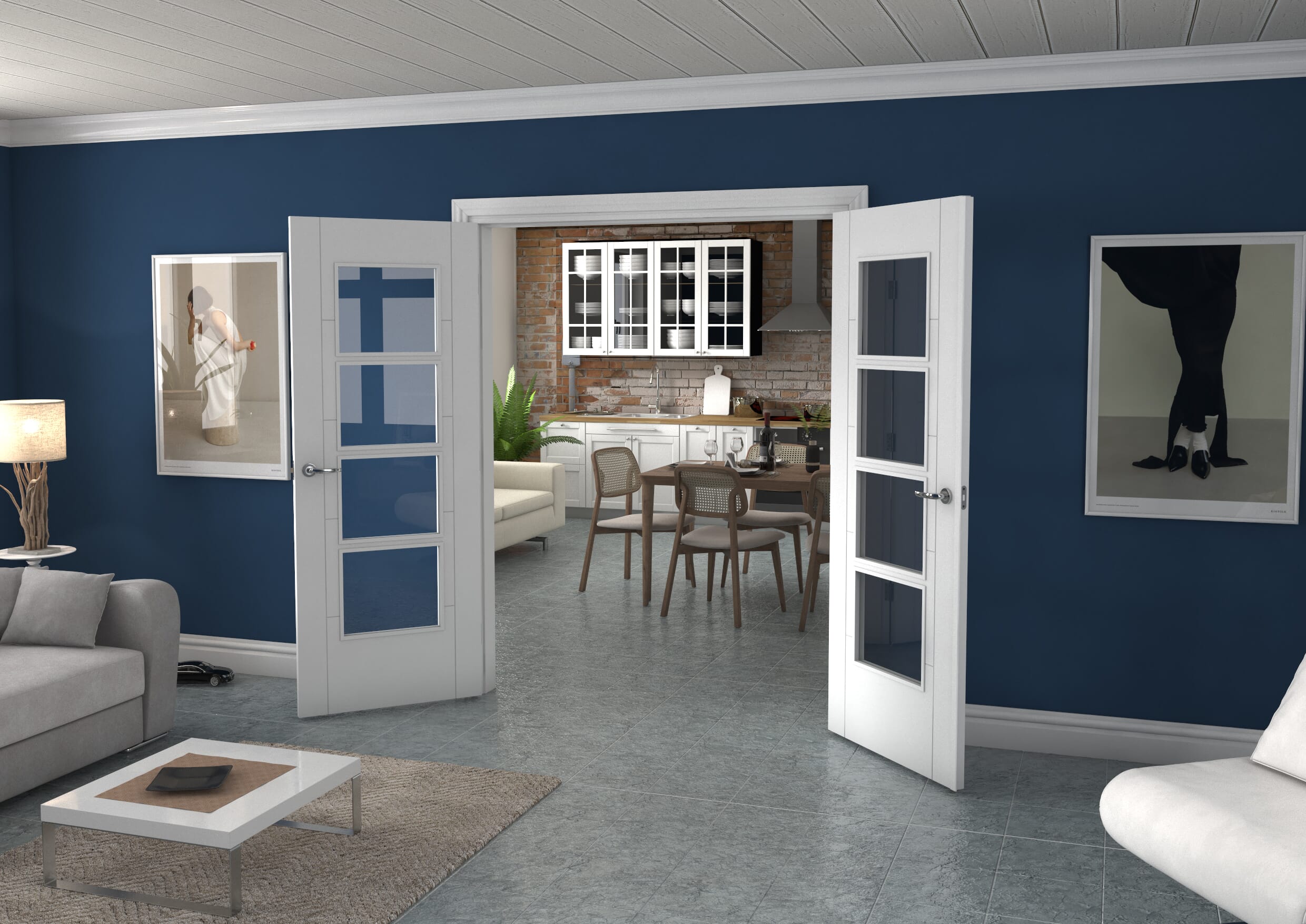 White Iseo 4L French Door Set 1580mm(W) x 2021mm(H)
