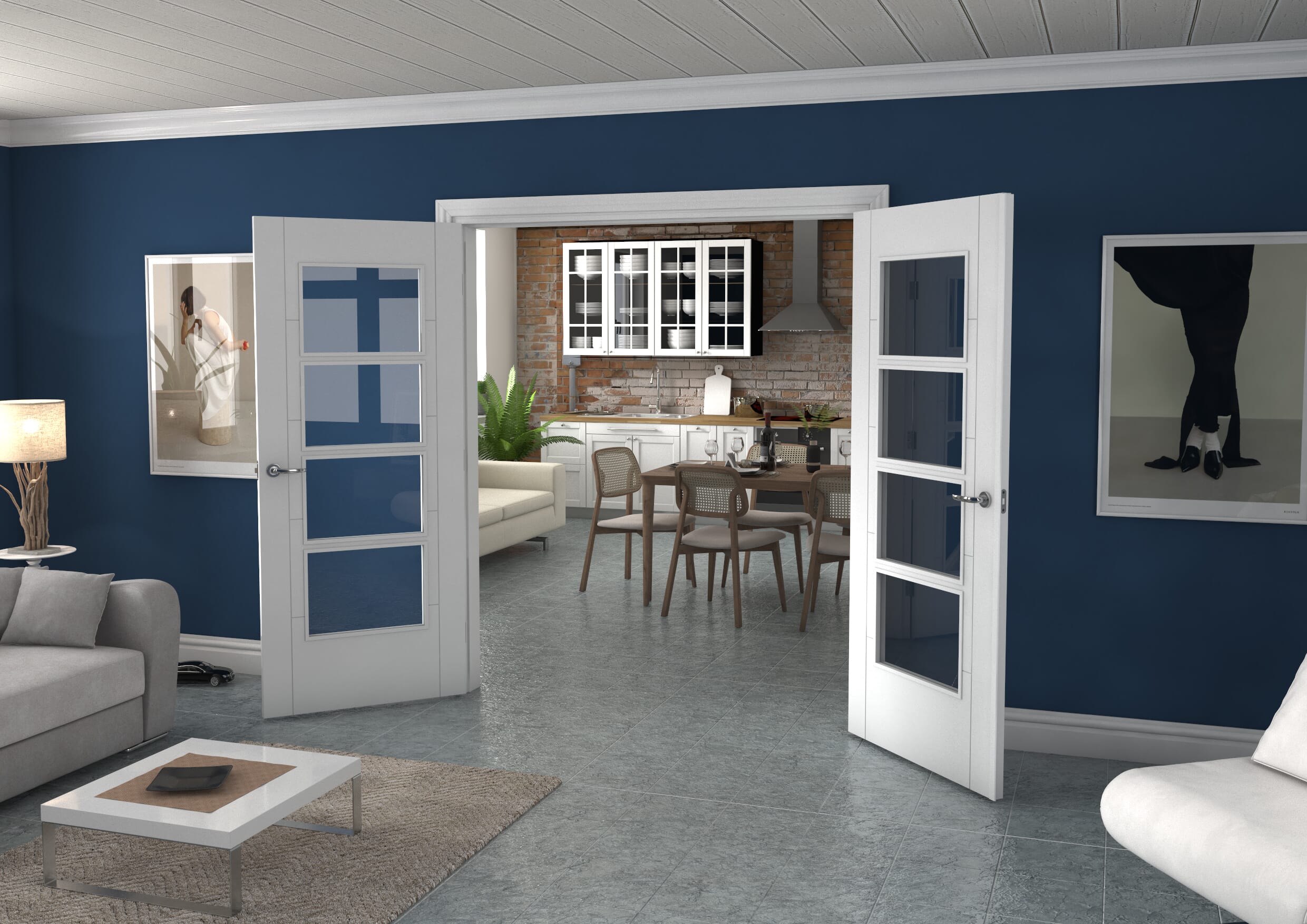 White Iseo 4L French Door Set 1736mm(W) x 2021mm(H)