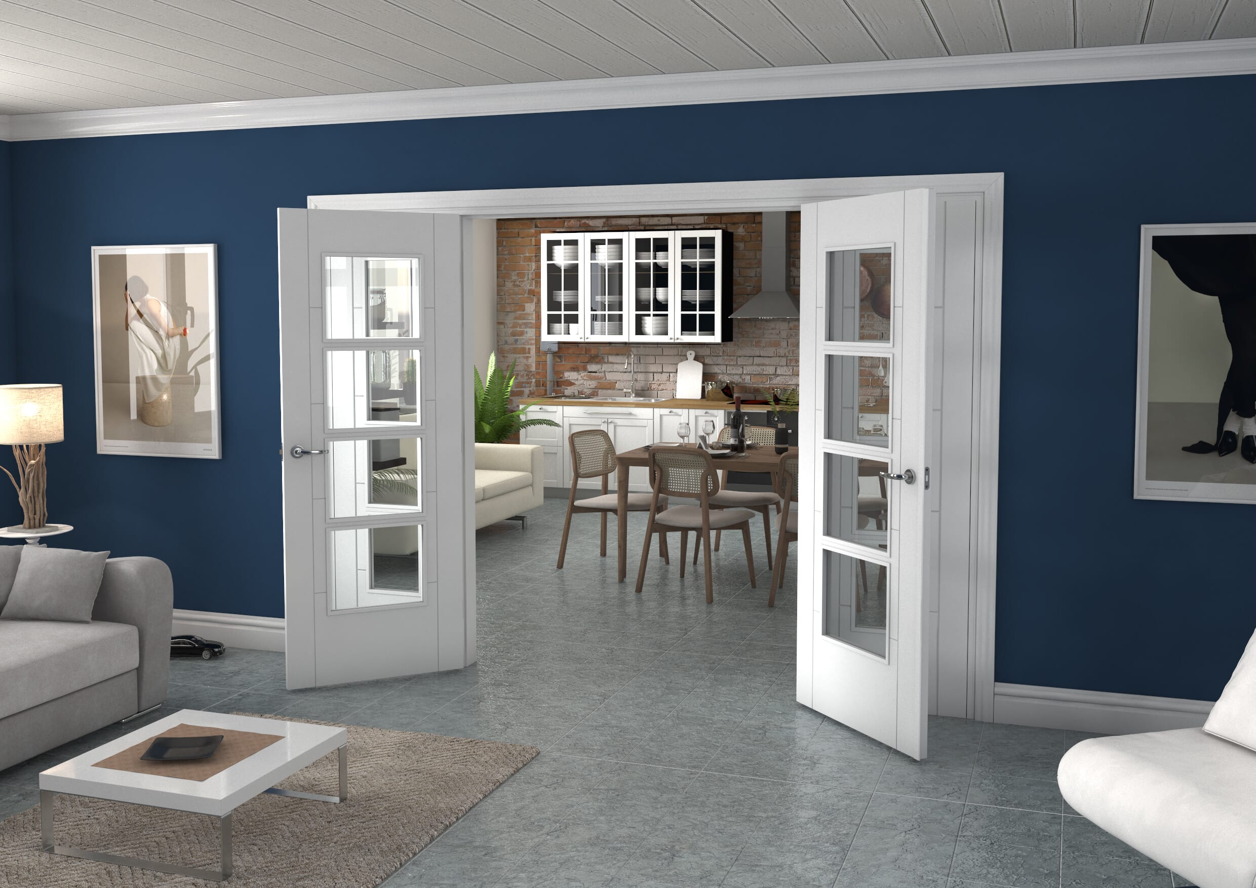 White Iseo 4L French Door Set 2836mm(W) x 2021mm(H)