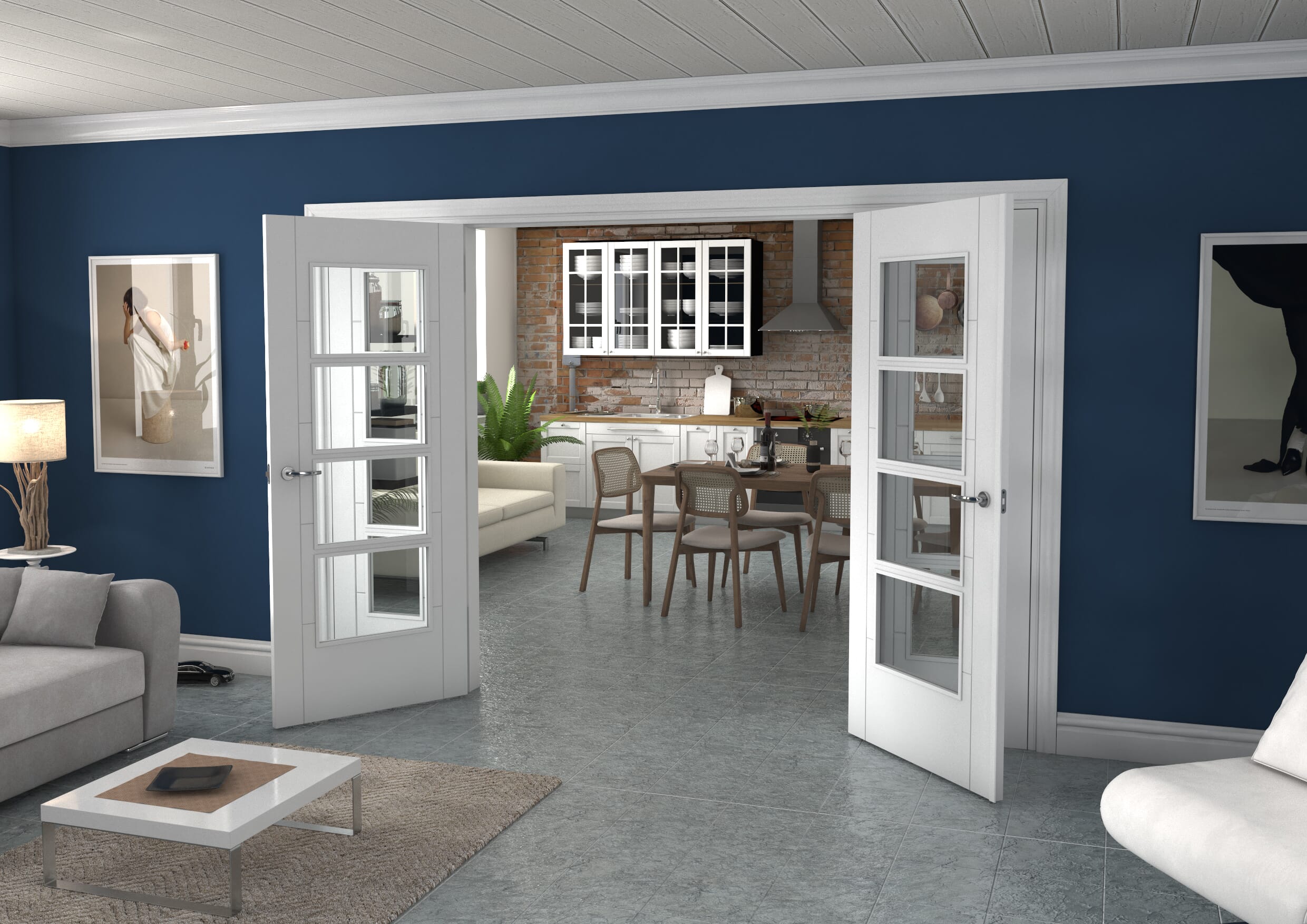 White Iseo 4L French Door Set 2996mm(W) x 2021mm(H)