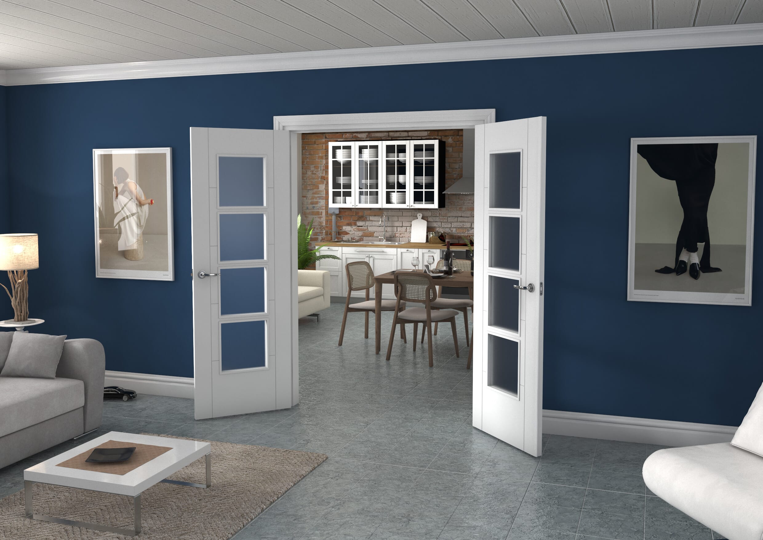 White Iseo 4L Obscure Glazed French Door Set 1426mm(W) x 2021mm(H)