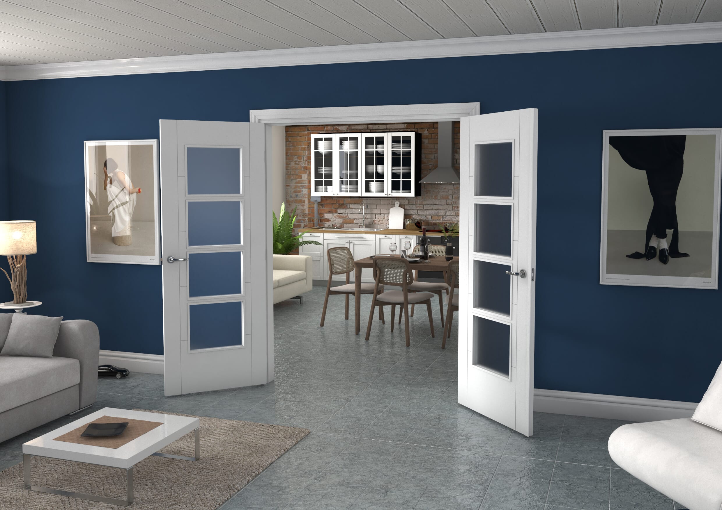 White Iseo 4L Obscure Glazed French Door Set 1580mm(W) x 2021mm(H)