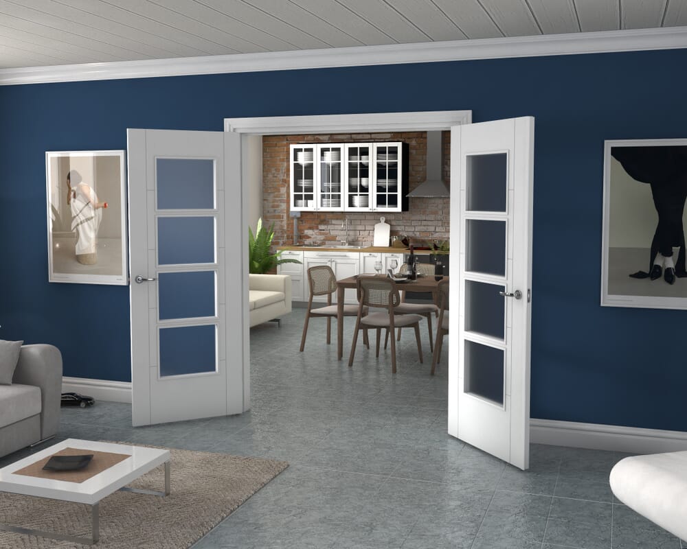 White Iseo 4L Obscure Glazed French Door Set 1580mm(W) x 2021mm(H)