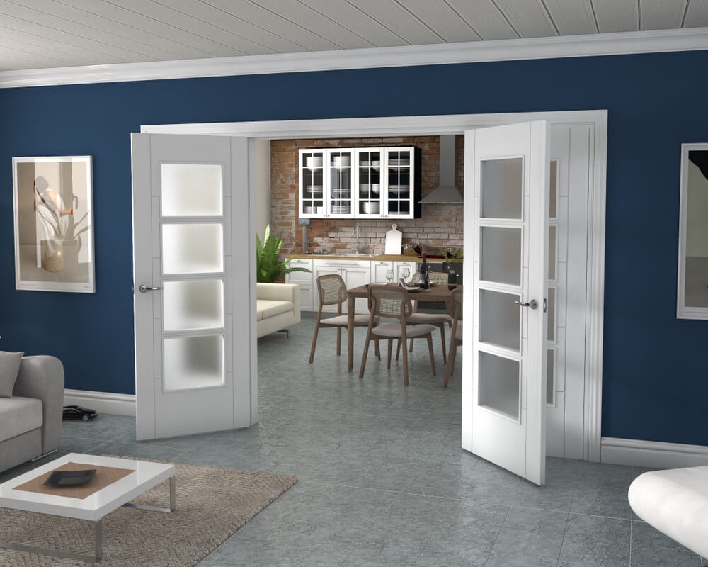 White Iseo 4L Obscure Glazed French Door Set 2996mm(W) x 2021mm(H)