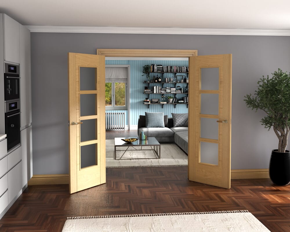 Oak Iseo 4L Obscure Glazed French Door Set 1426mm(W) x 2021mm(H)