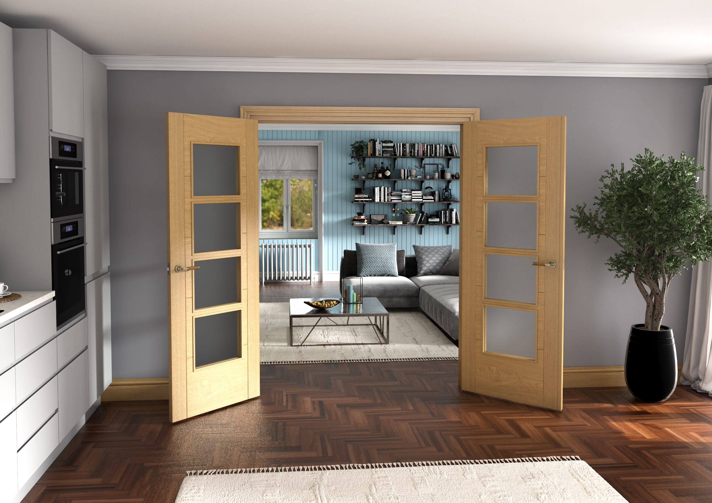 Oak Iseo 4L Obscure Glazed French Door Set 1580mm(W) x 2021mm(H)