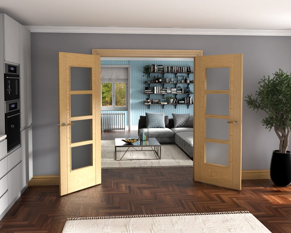Oak Iseo 4L Obscure Glazed French Door Set 1580mm(W) x 2021mm(H)