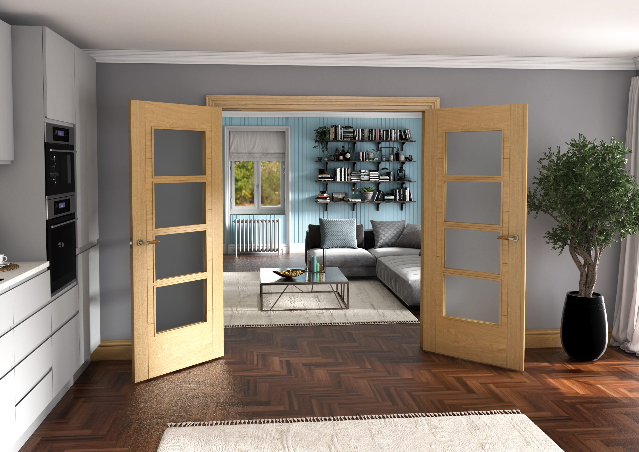 Oak Iseo 4L Obscure Glazed French Door Set 1732mm(W) x 2021mm(H)