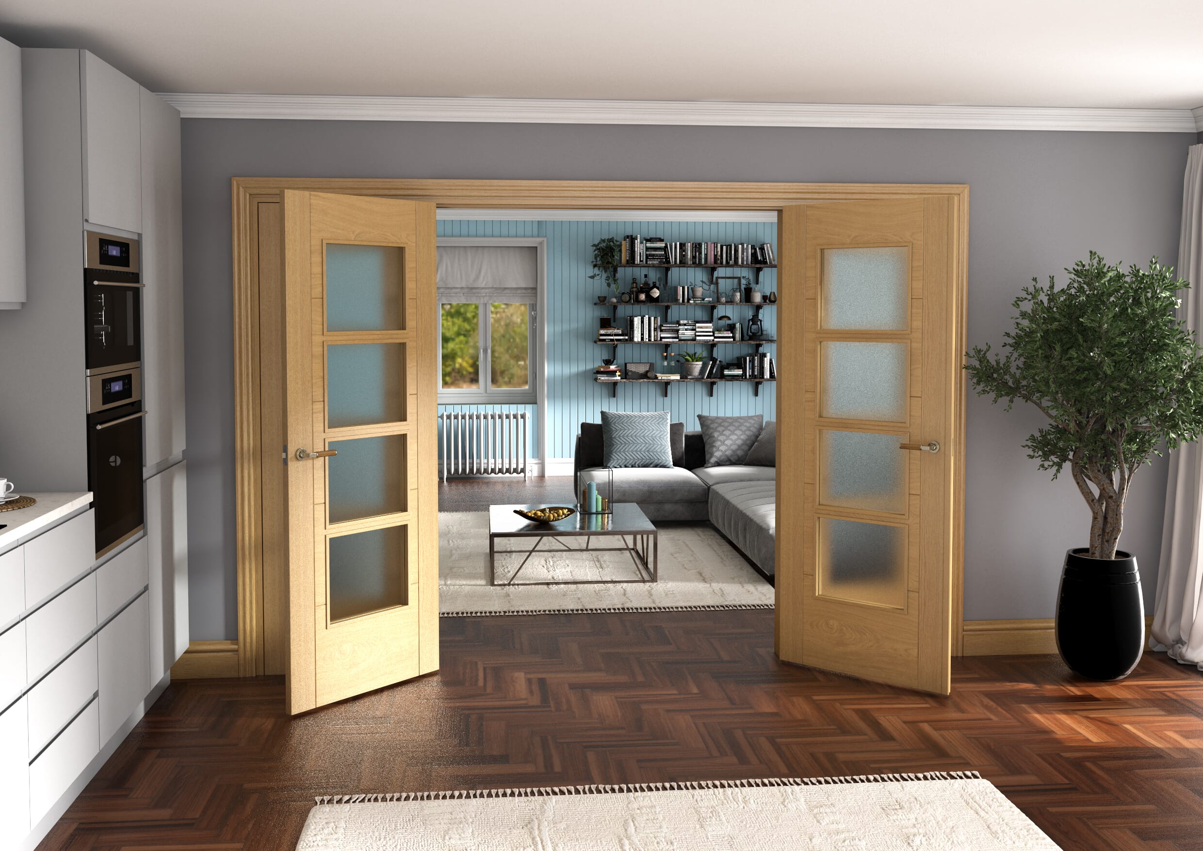 Oak Iseo 4L Obscure Glazed French Door Set 2996mm(W) x 2021mm(H)