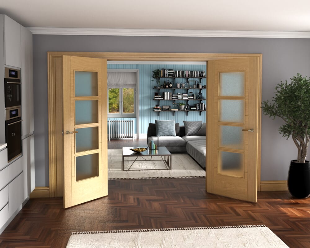 Oak Iseo 4L Obscure Glazed French Door Set 2996mm(W) x 2021mm(H)