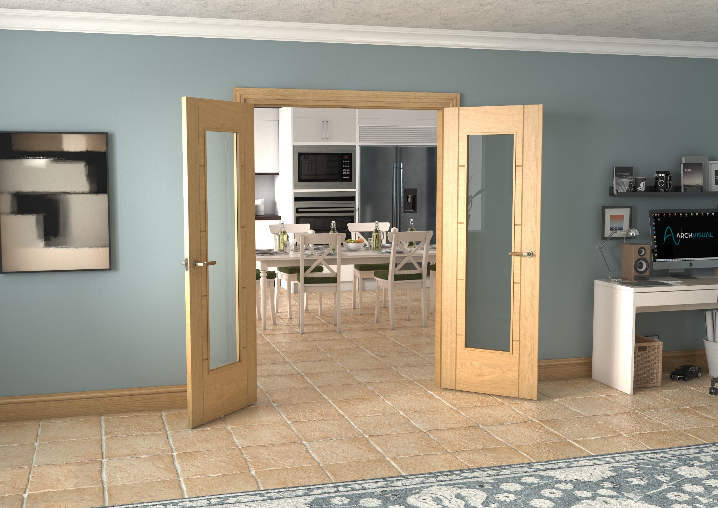 Oak Iseo P10 French Door Set 1426mm(W) x 2021mm(H)