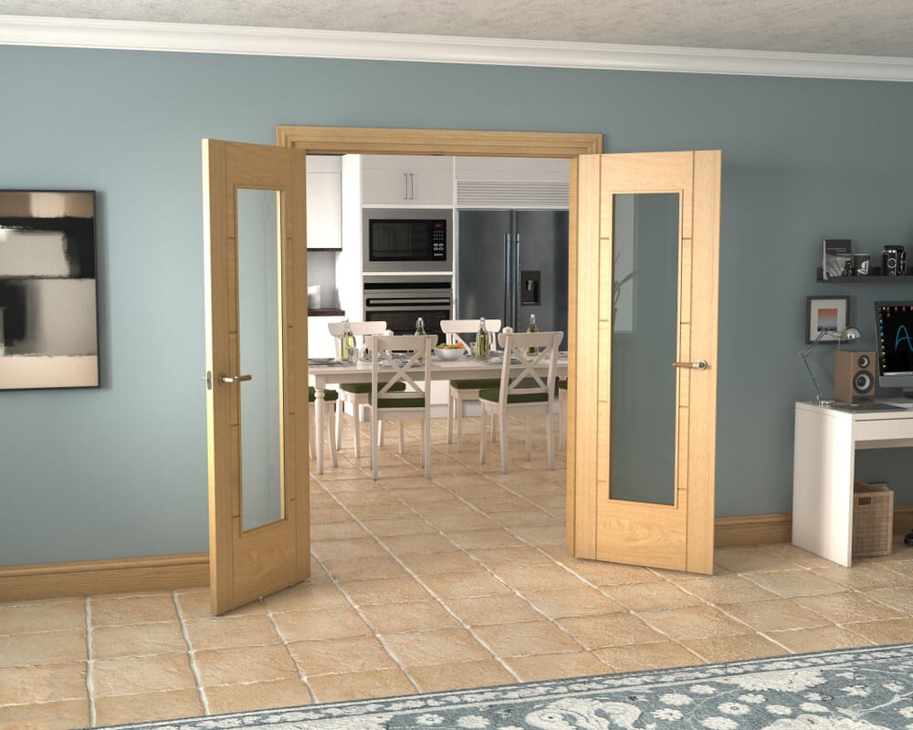 Oak Iseo P10 French Door Set 1426mm(W) x 2021mm(H)