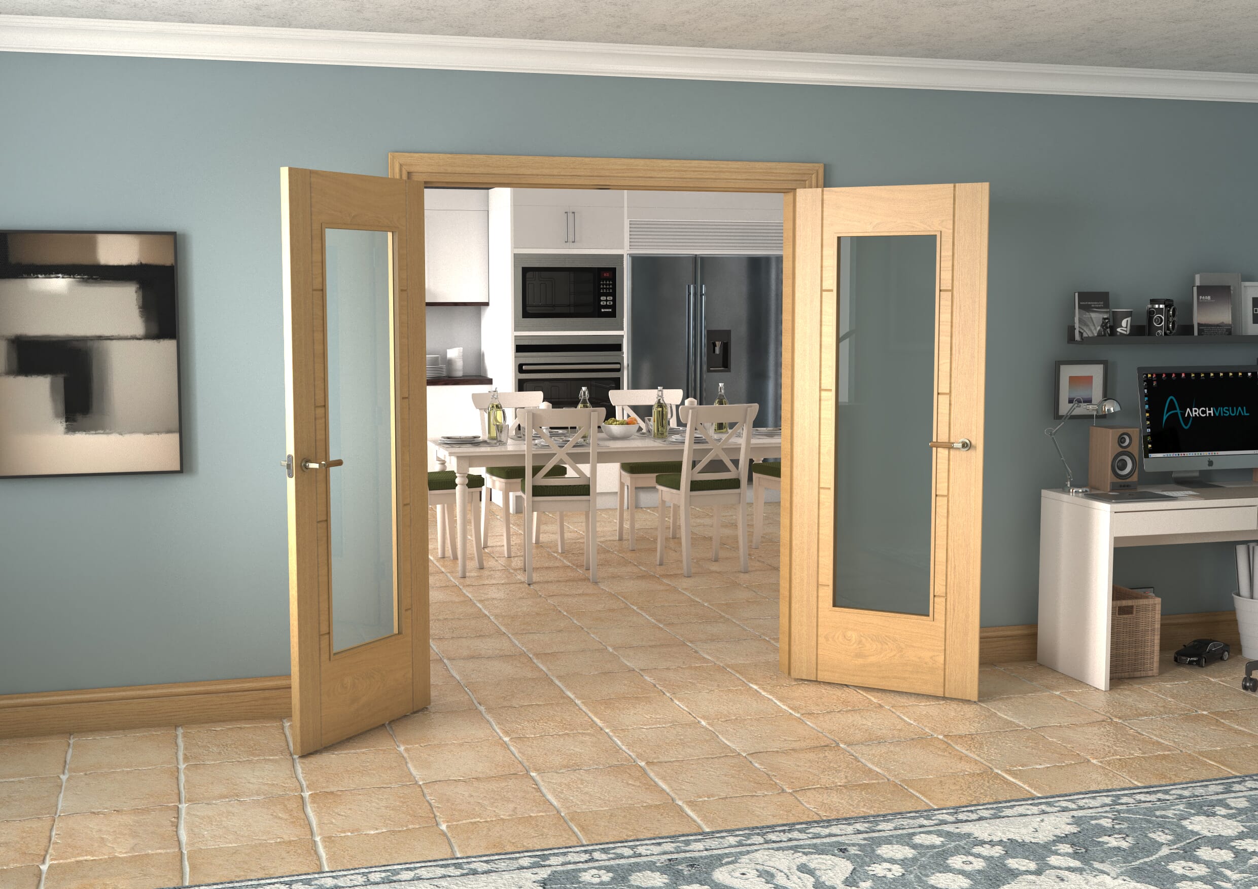 Oak Iseo P10 French Door Set 1580mm(W) x 2021mm(H)
