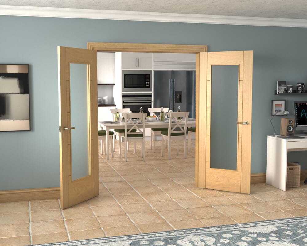 Oak Iseo P10 Obscure Glazed French Door Set 1580mm(W) x 2021mm(H)
