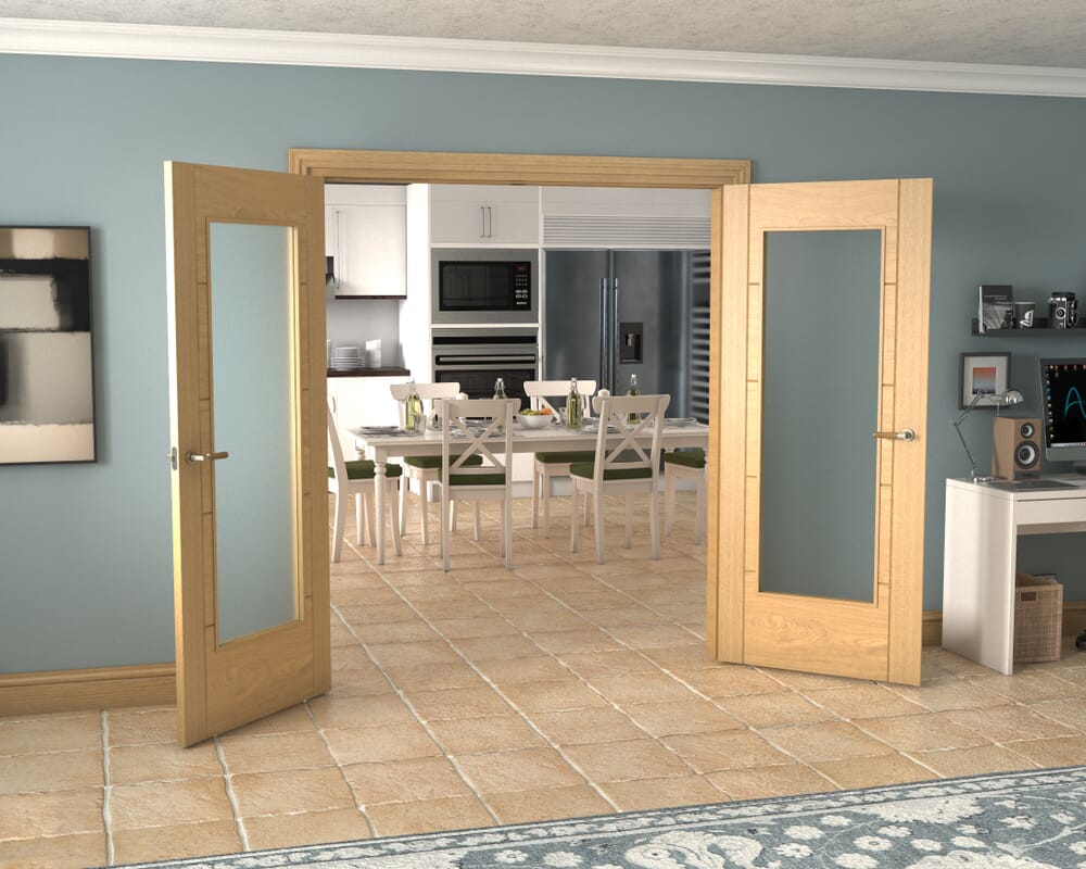 Oak Iseo P10 Obscure Glazed French Door Set 1732mm(W) x 2021mm(H)