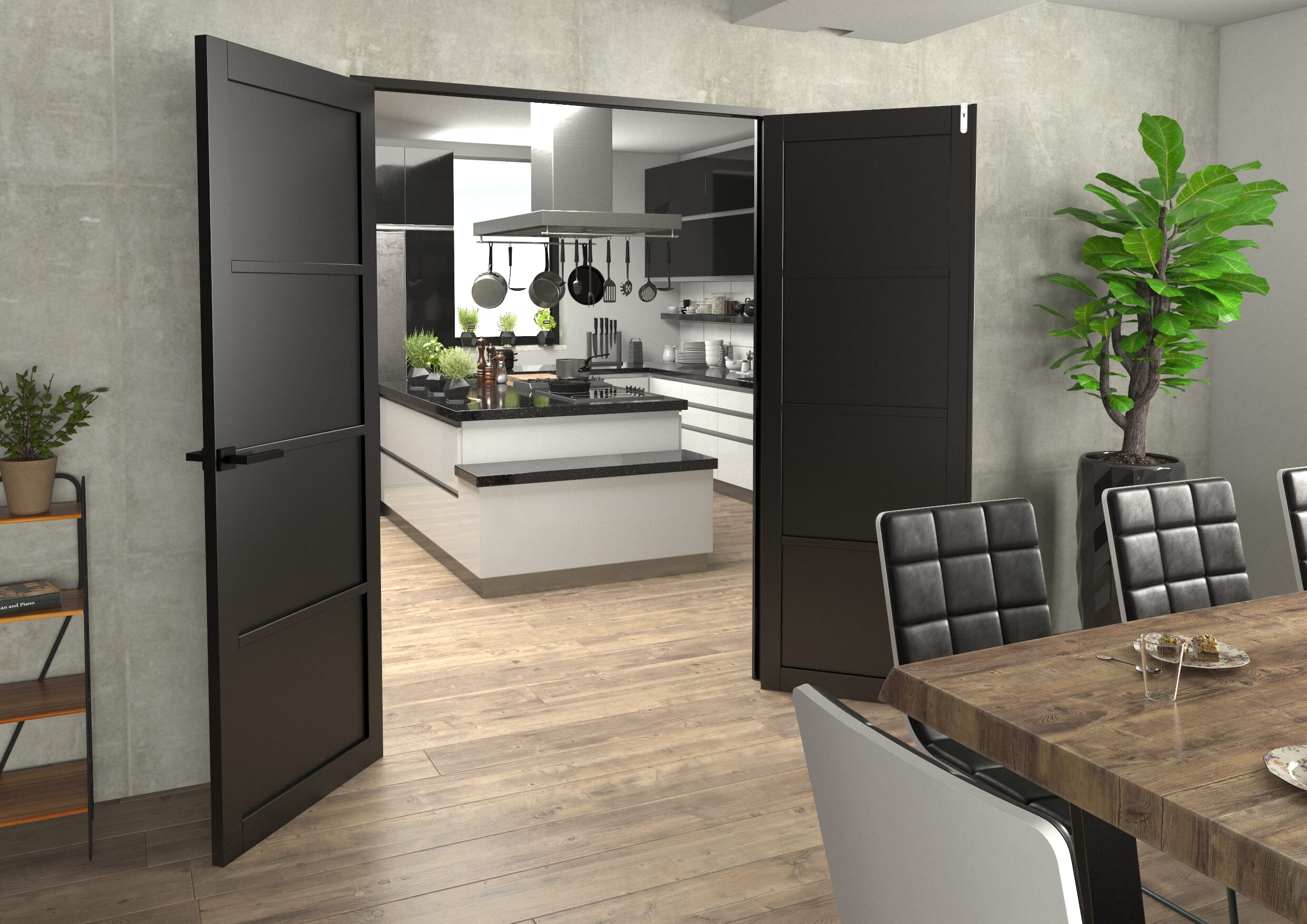 Black Kensington 4P French Door Set 1428mm(W) x 2021mm(H)
