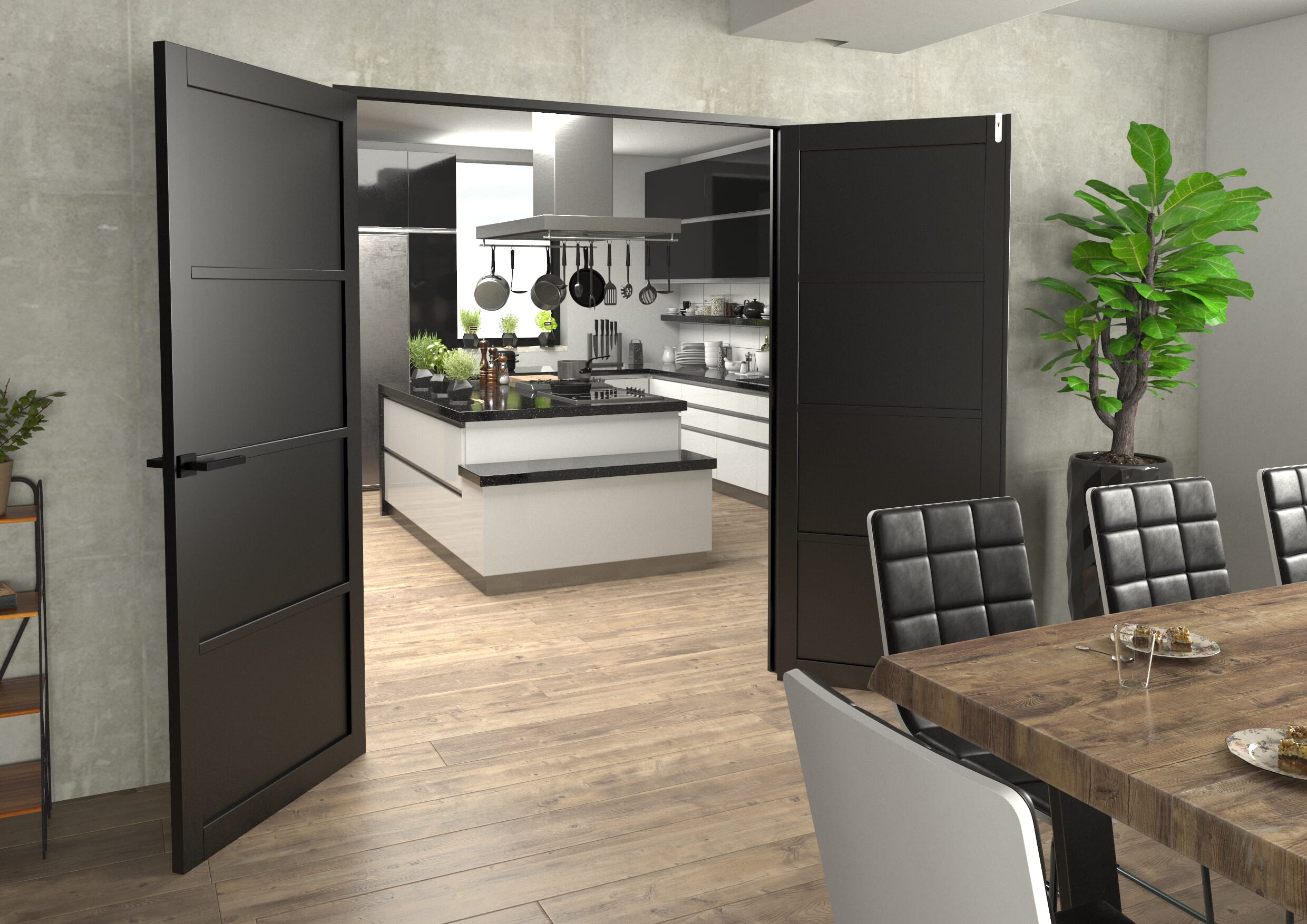 Black Kensington 4P French Door Set 1580mm(W) x 2021mm(H)
