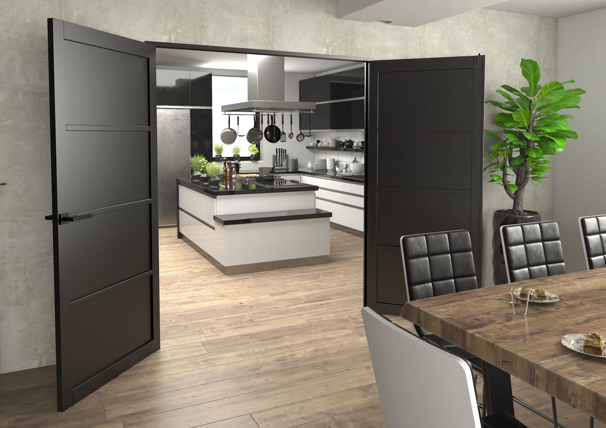 Black Kensington 4P French Door Set 1734mm(W) x 2021mm(H)