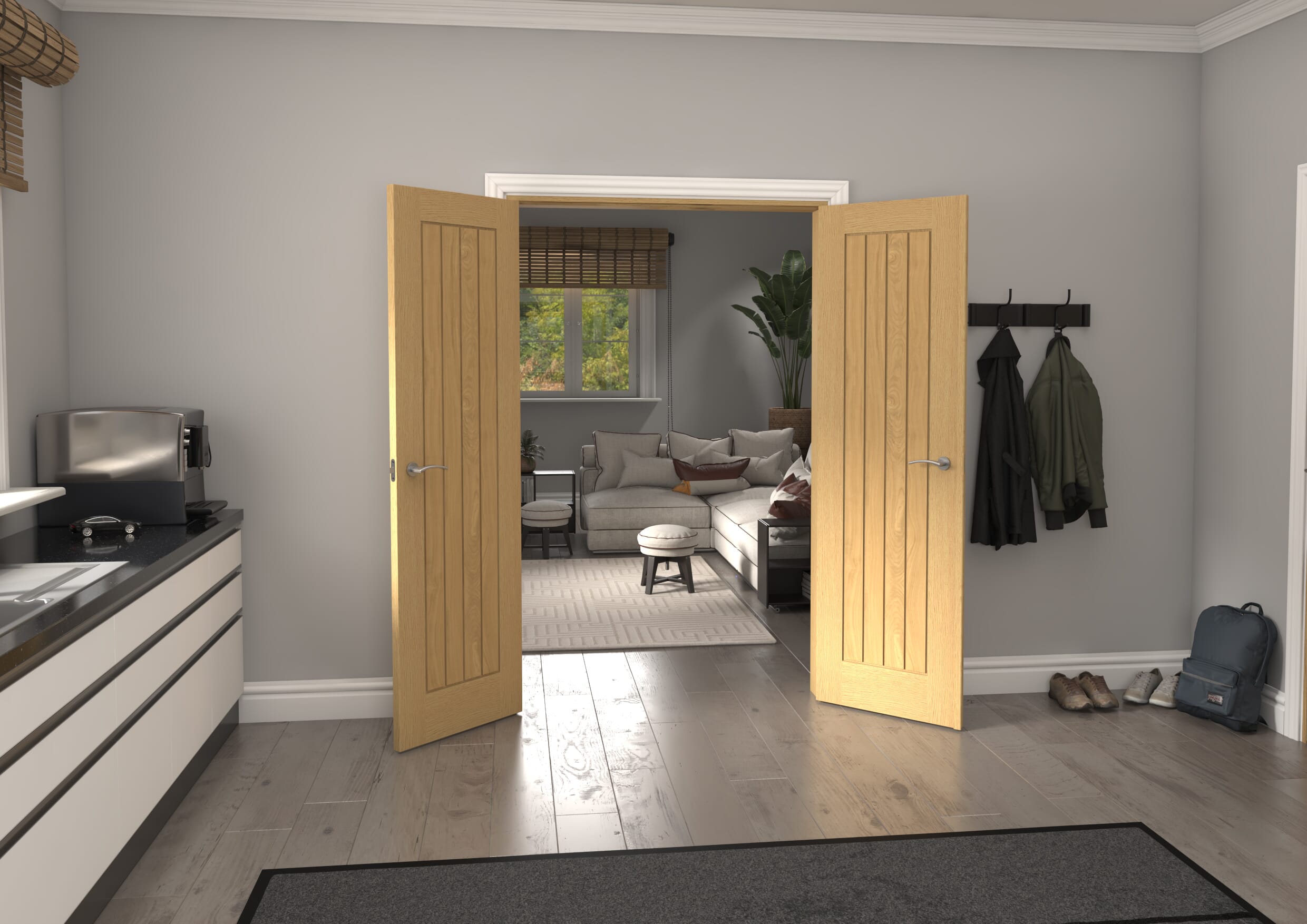 1276x2021x133mm Mexicano Oak French Door Set