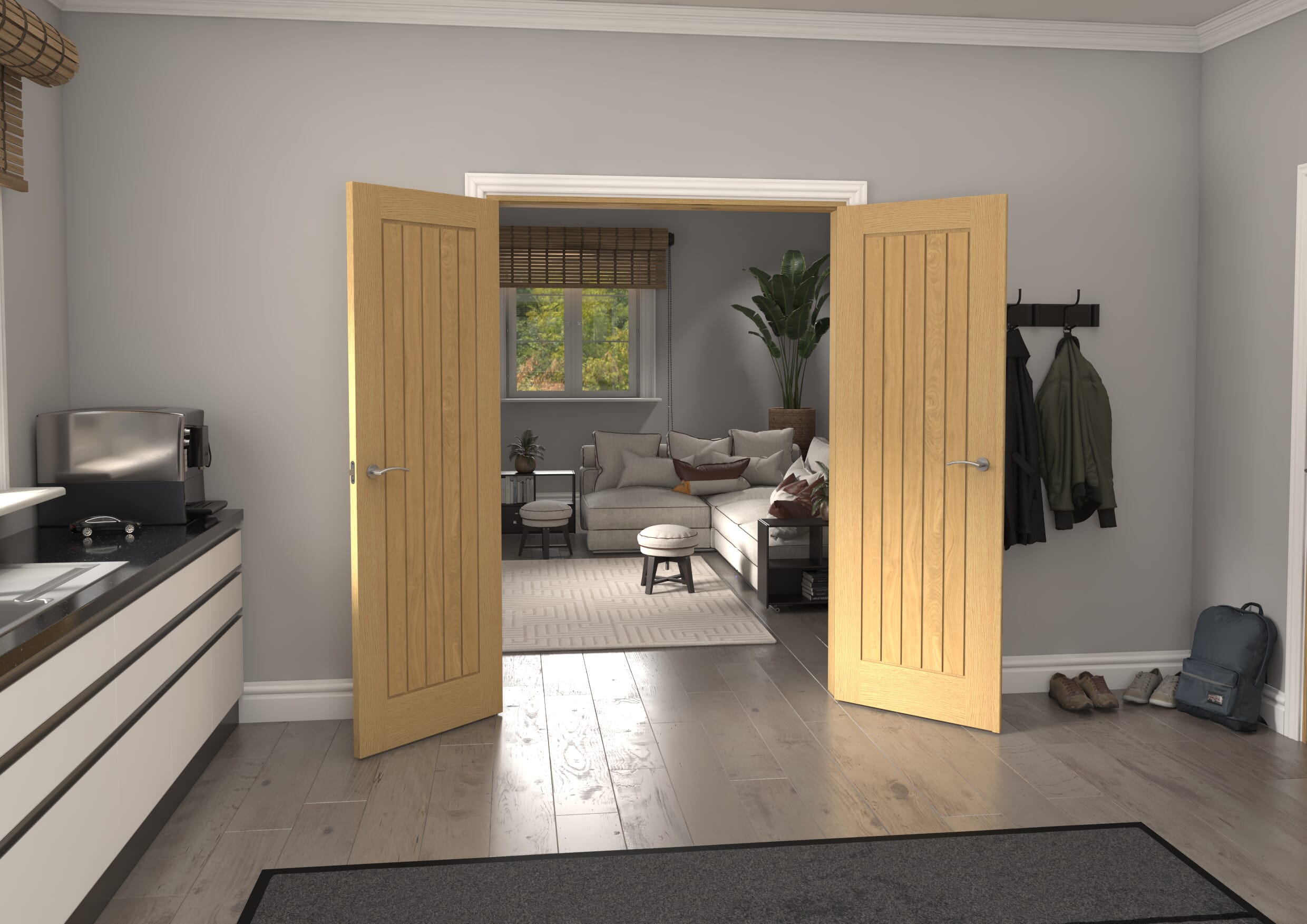 1426x2021x133mm Mexicano Oak French Door Set