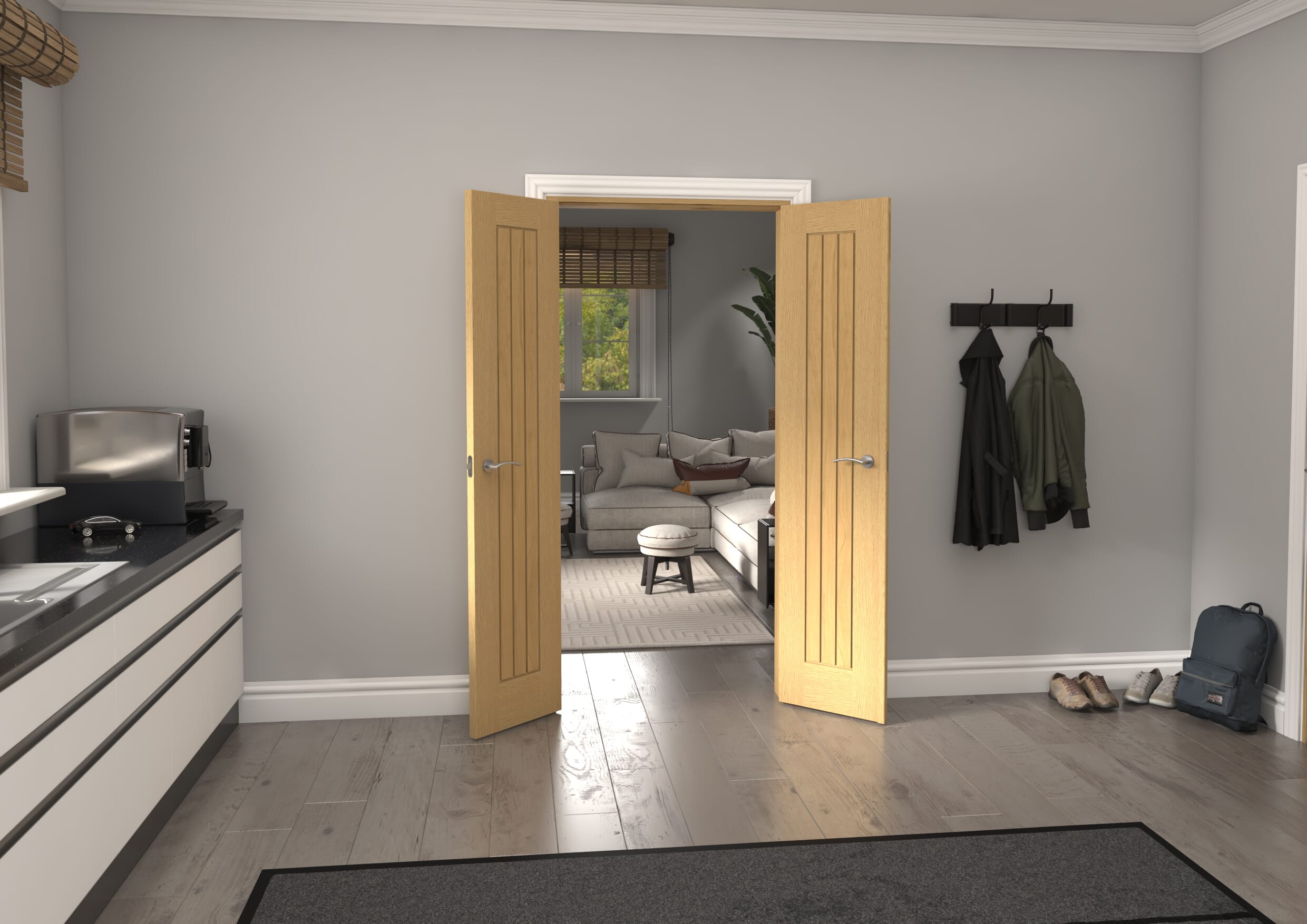 970x2021x133mm Mexicano Oak Prefinished French Door Set