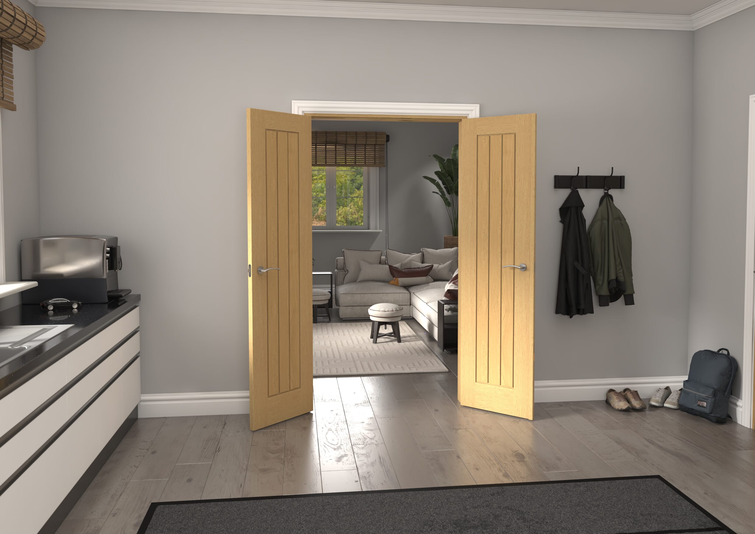 1122x2021x133mm Mexicano Oak Prefinished French Door Set