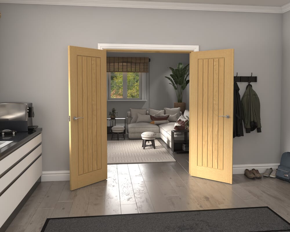1426x2021x133mm Mexicano Oak Prefinished French Door Set