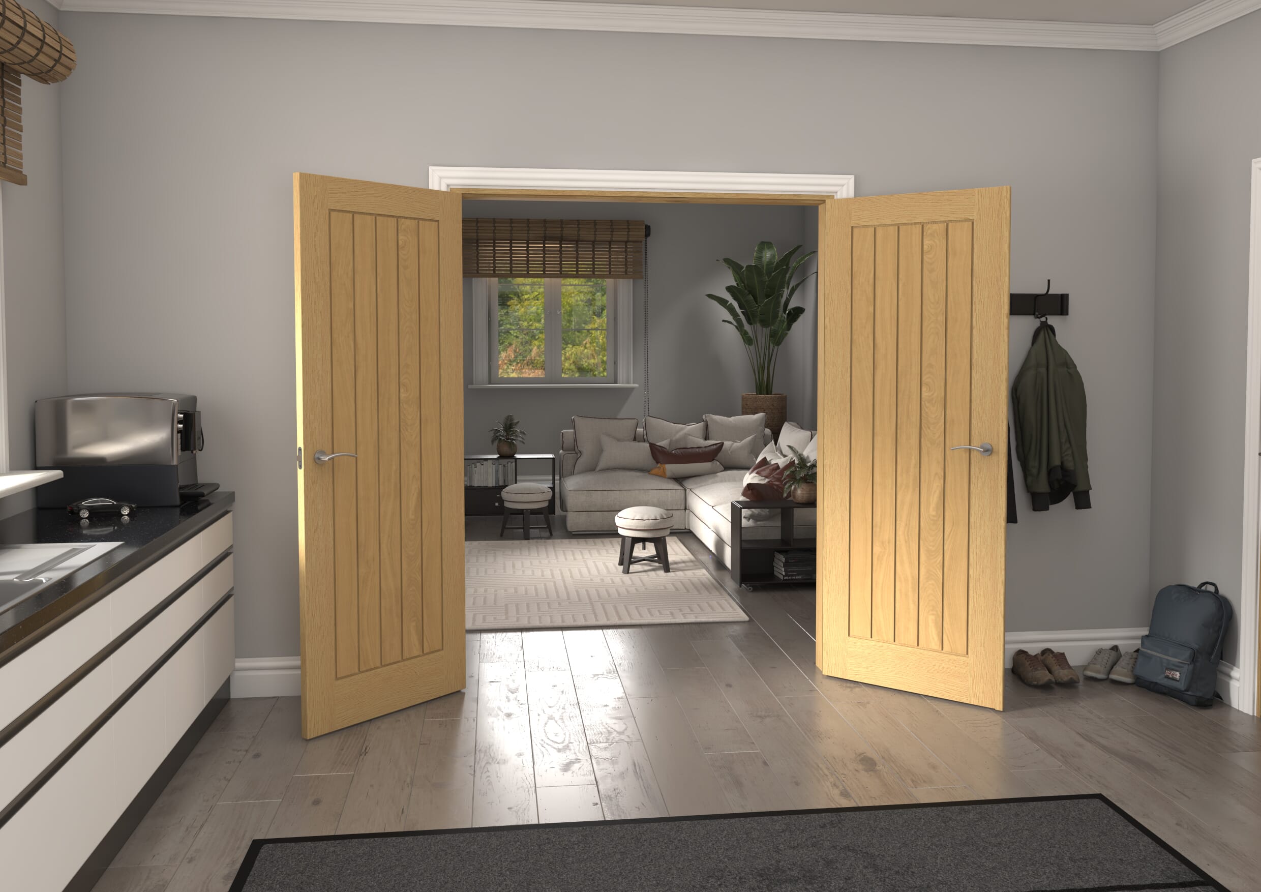 1580x2021x133mm Mexicano Oak Prefinished French Door Set