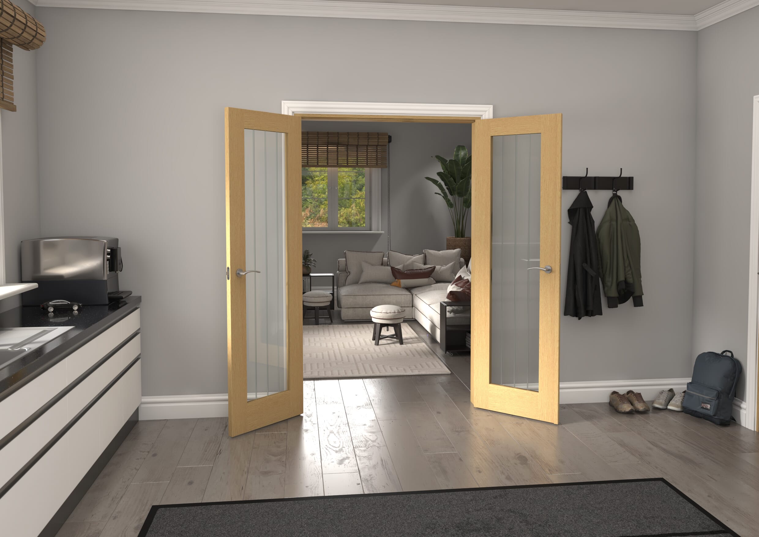 1276x2021x133mm Mexicano P10 Glazed Oak French Door Set