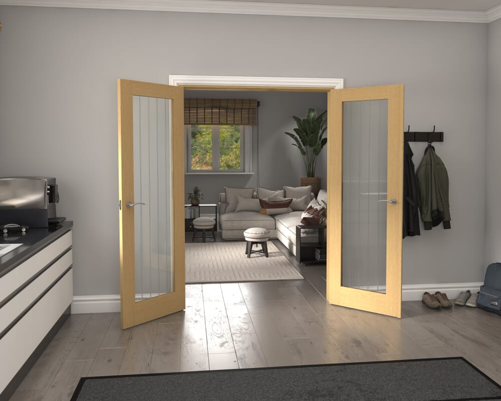 1426x2021x133mm Mexicano P10 Glazed Oak French Door Set