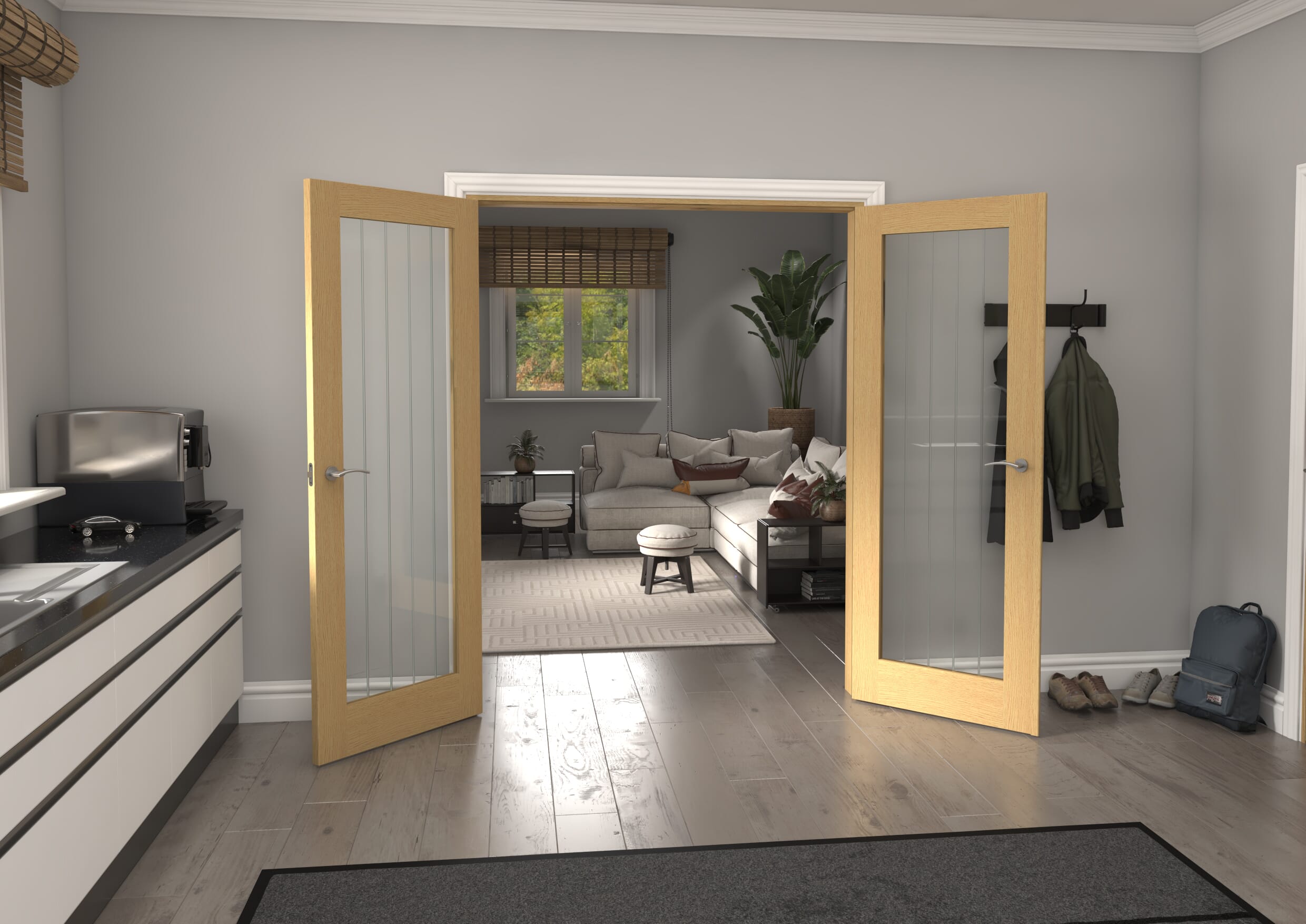 1580x2021x133mm Mexicano P10 Glazed Oak French Door Set