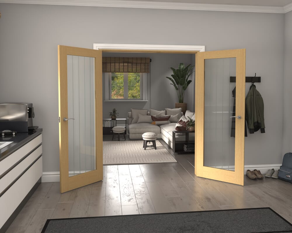 1580x2021x133mm Mexicano P10 Glazed Oak French Door Set