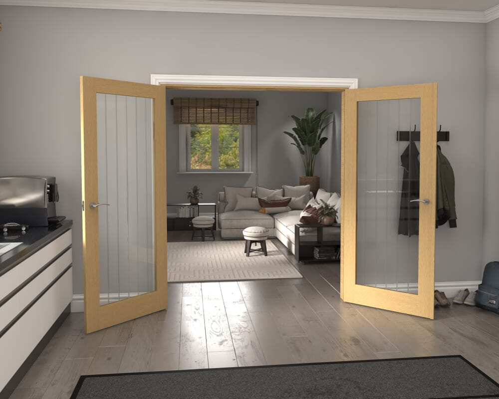 1732x2021x133mm Mexicano P10 Glazed Oak French Door Set