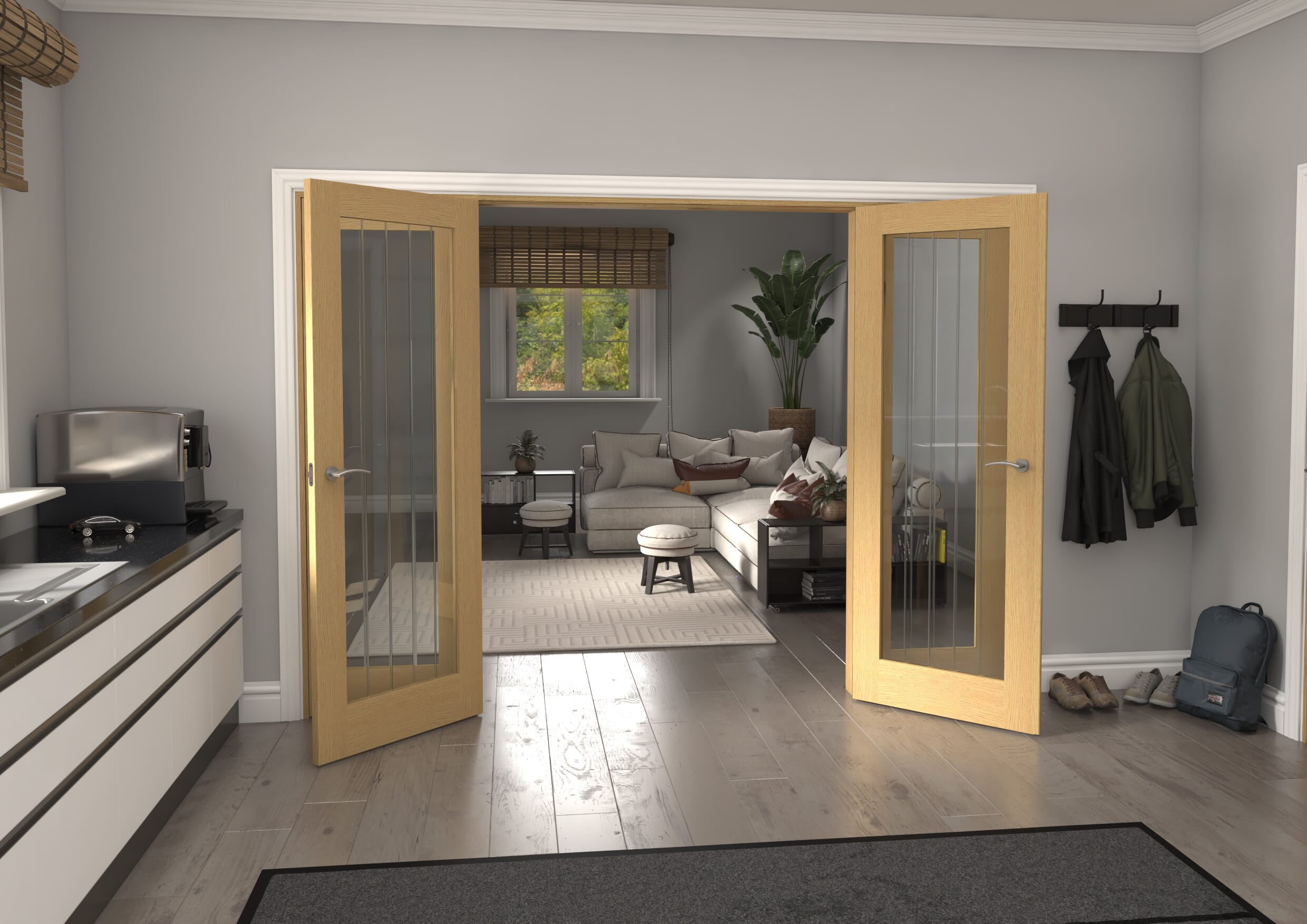 2836x2021x133mm Mexicano P10 Glazed Oak French Door Set