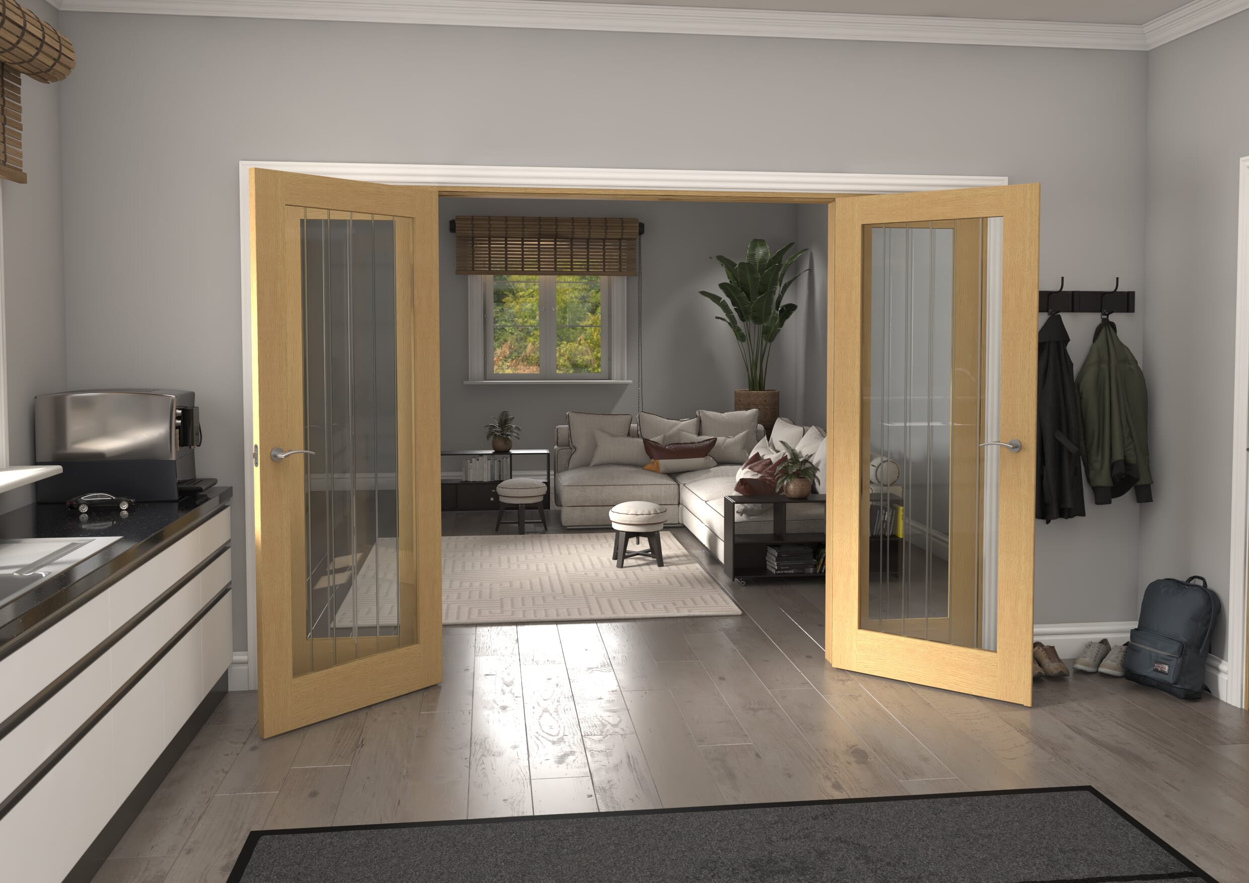 2988x2021x133mm Mexicano P10 Glazed Oak French Door Set