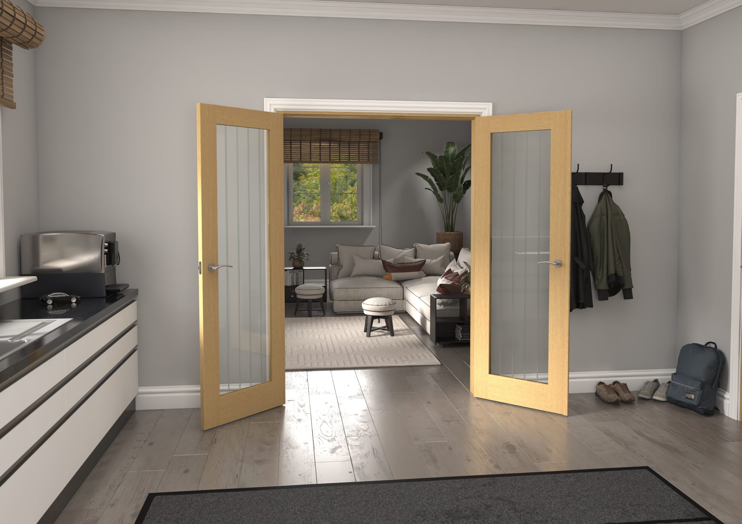 1426x2021x133mm Mexicano P10 Glazed Oak Prefinished French Door Set