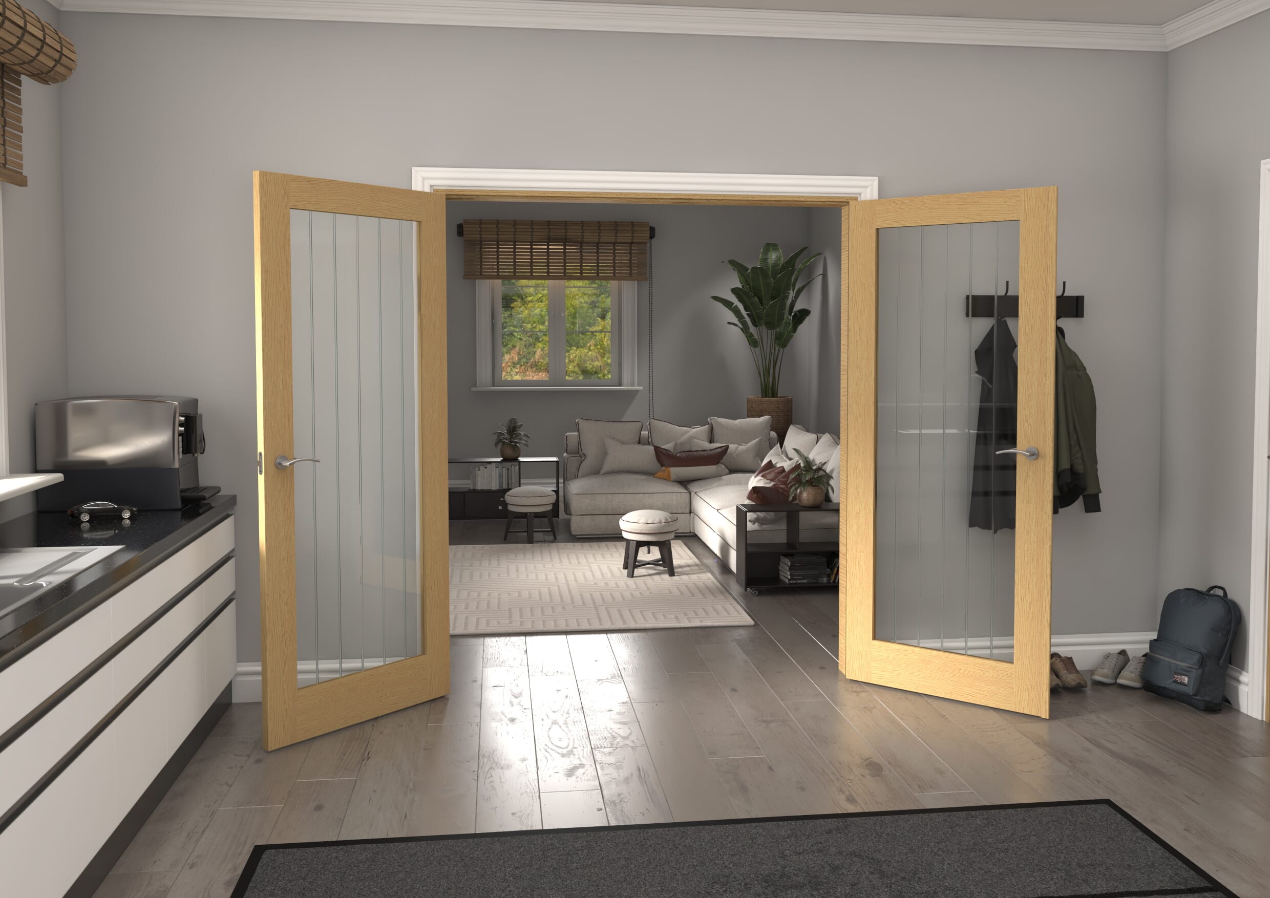1732x2021x133mm Mexicano P10 Glazed Oak Prefinished French Door Set