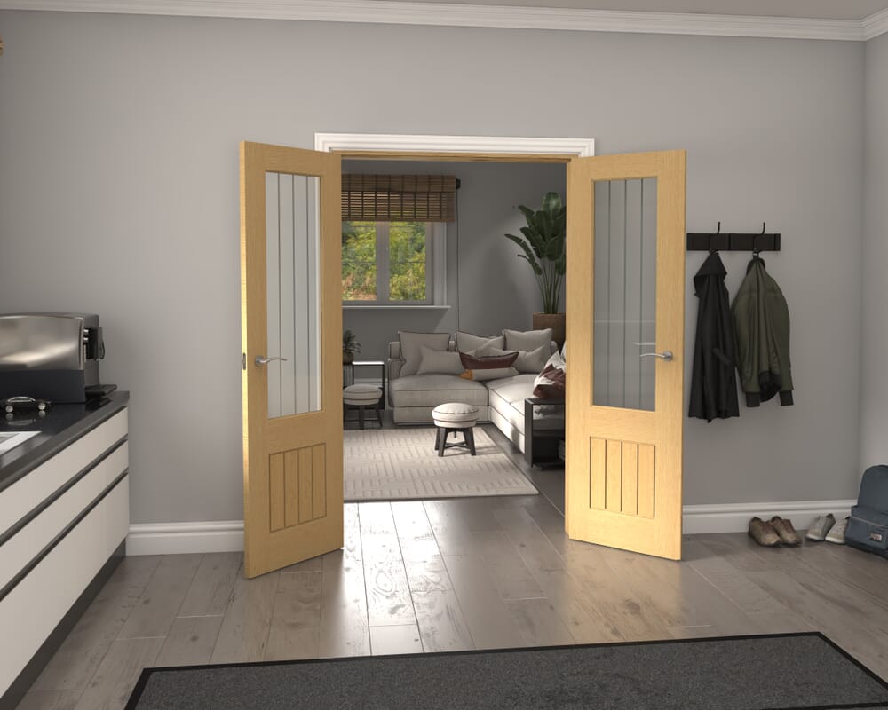 1276x2021x133mm Mexicano 2XG Glazed Oak French Door Set