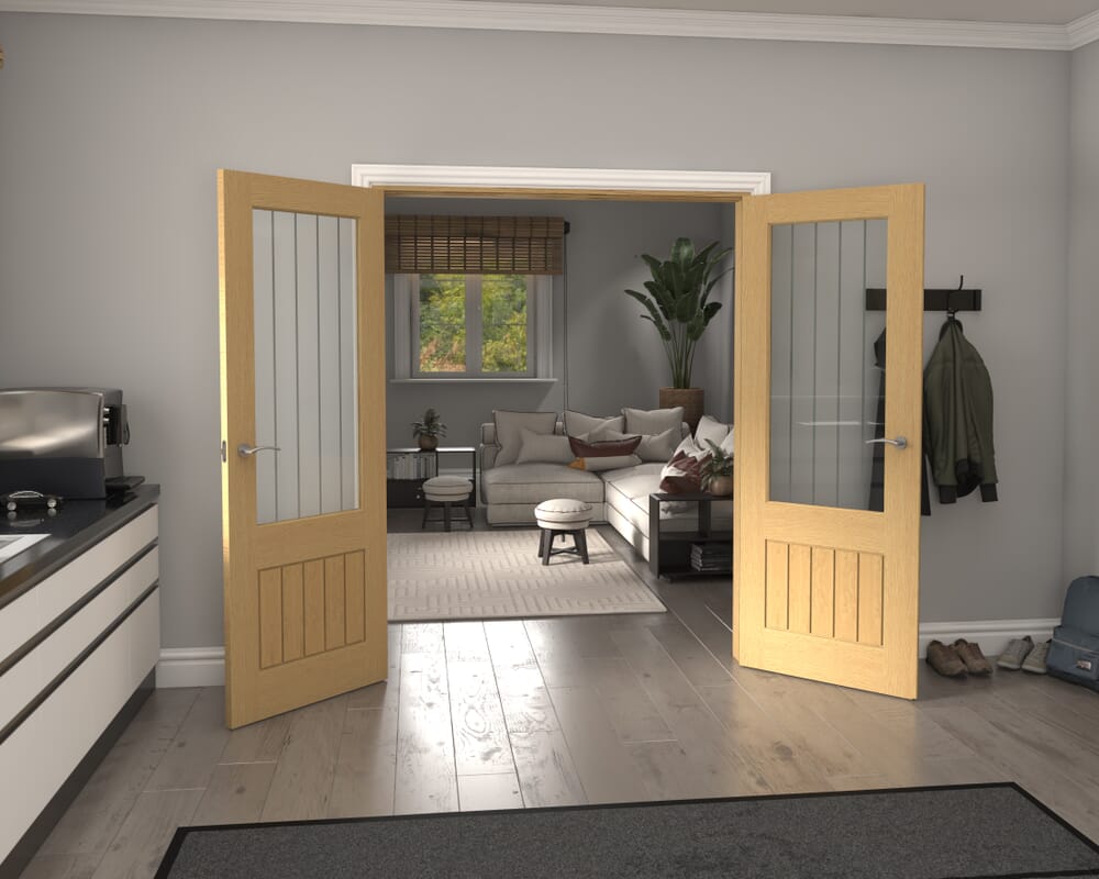 1580x2021x133mm Mexicano 2XG Glazed Oak French Door Set